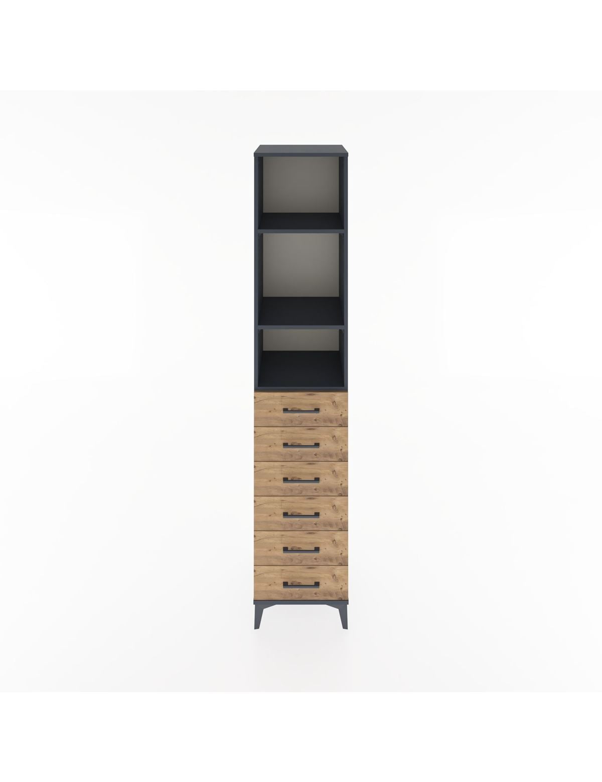 Hyperion Dolap 3 Raflı 6 Çekmeceli 44x44x221 Antrasit-Çam