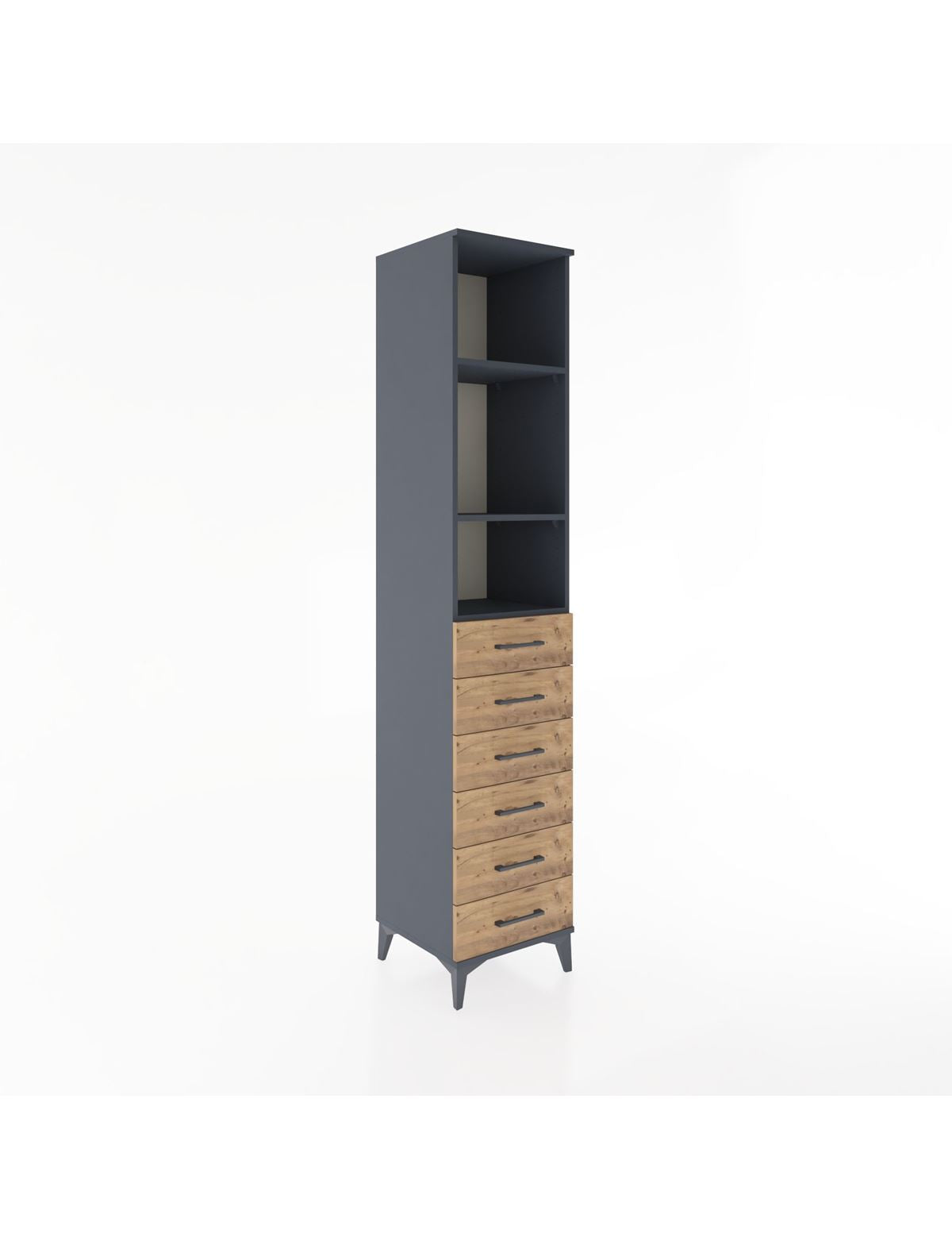 Hyperion Dolap 3 Raflı 6 Çekmeceli 44x44x221 Antrasit-Çam