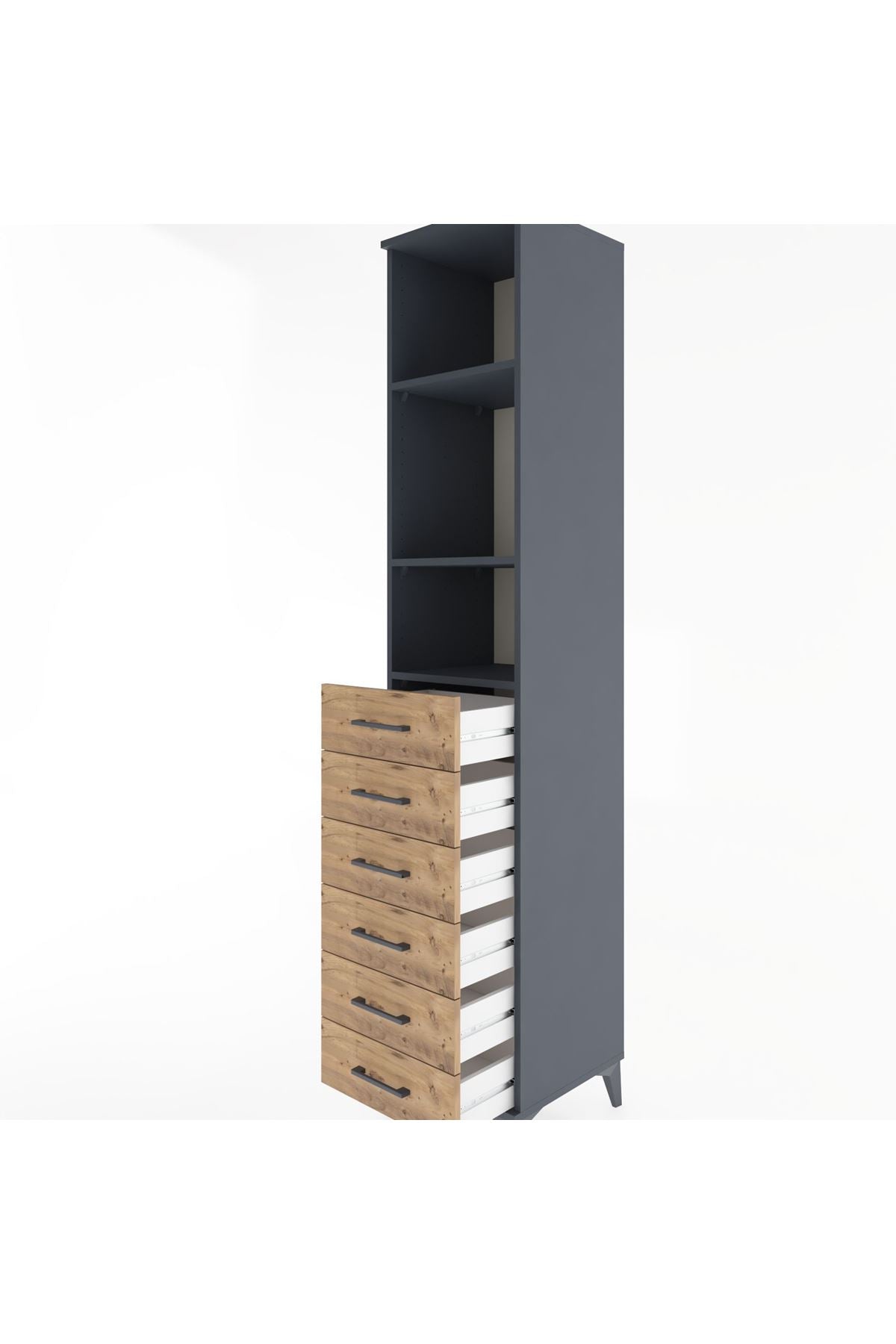 Hyperion Dolap 3 Raflı 6 Çekmeceli 44x44x221 Antrasit-Çam