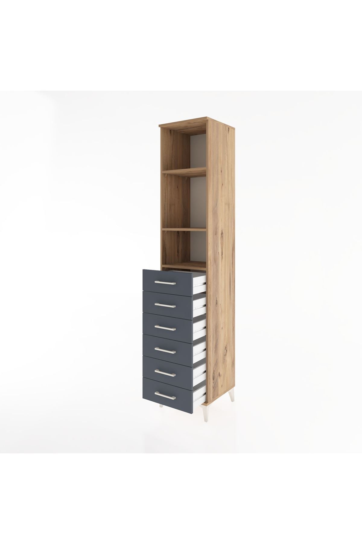 Hyperion Dolap 3 Raflı 6 Çekmeceli 44x44x221 Çam-Antrasit