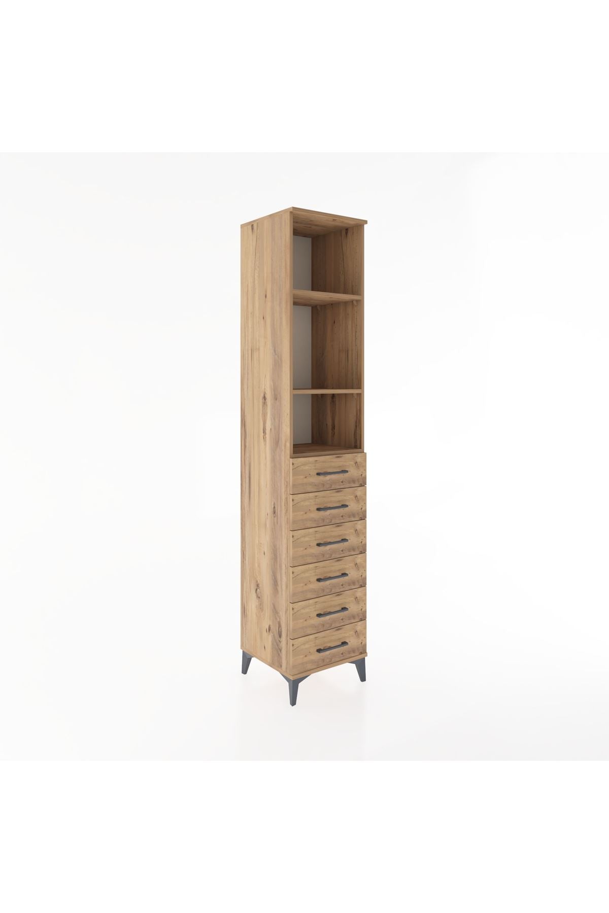 Hyperion Dolap 3 Raflı 6 Çekmeceli 44x44x221 Çam-Çam