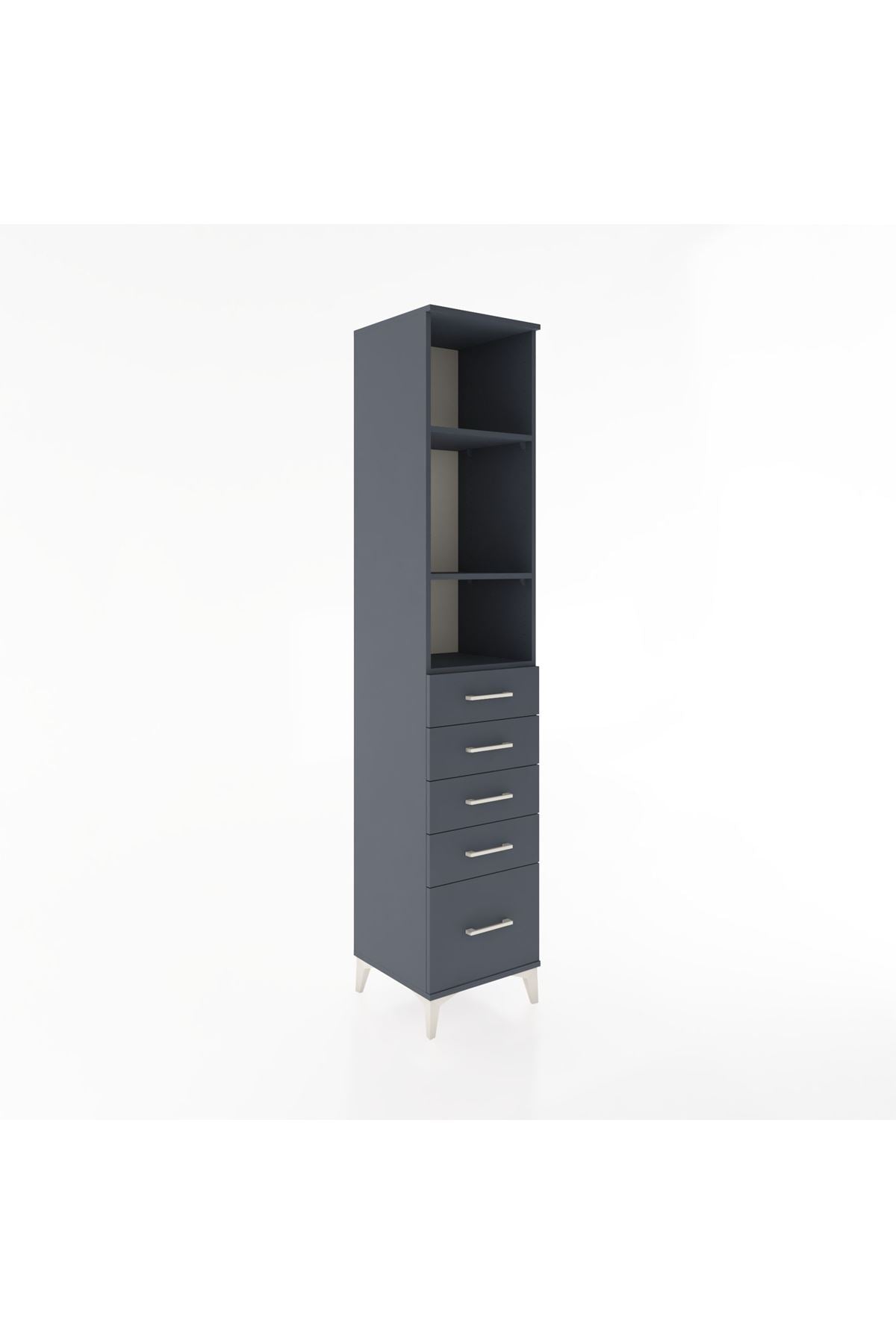 Hyperion Dolap 3 Raflı 5 Çekmeceli 44x44x221 Antrasit-Antrasit