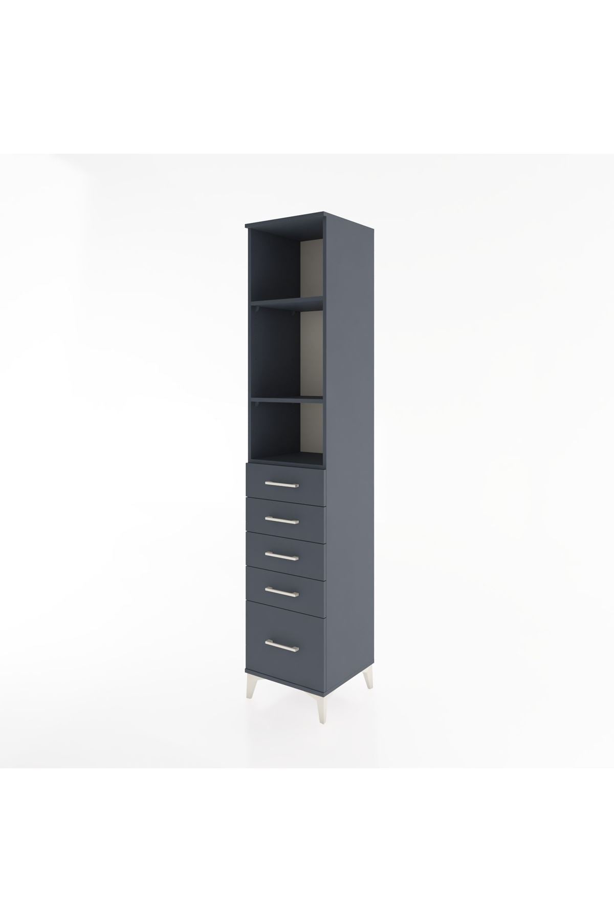 Hyperion Dolap 3 Raflı 5 Çekmeceli 44x44x221 Antrasit-Antrasit