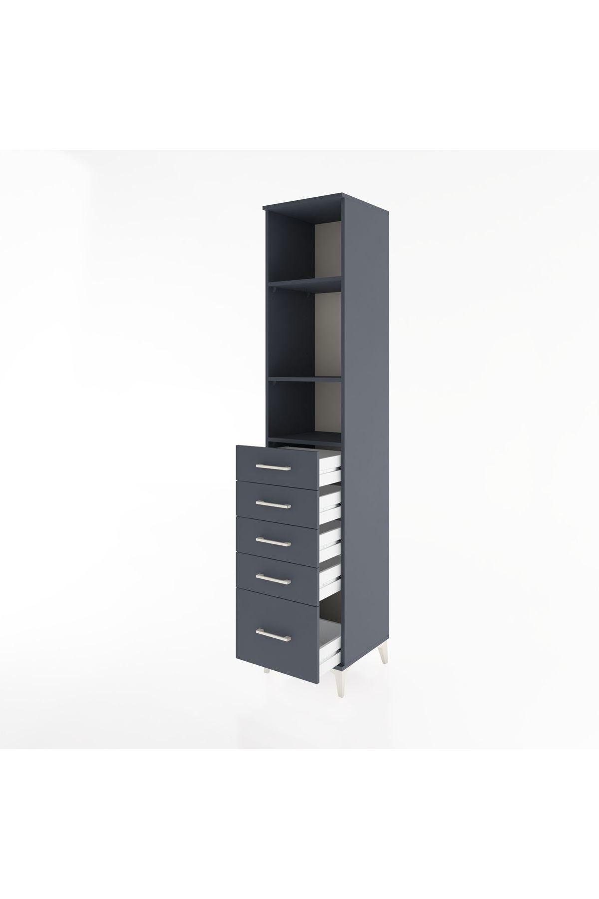 Hyperion Dolap 3 Raflı 5 Çekmeceli 44x44x221 Antrasit-Antrasit