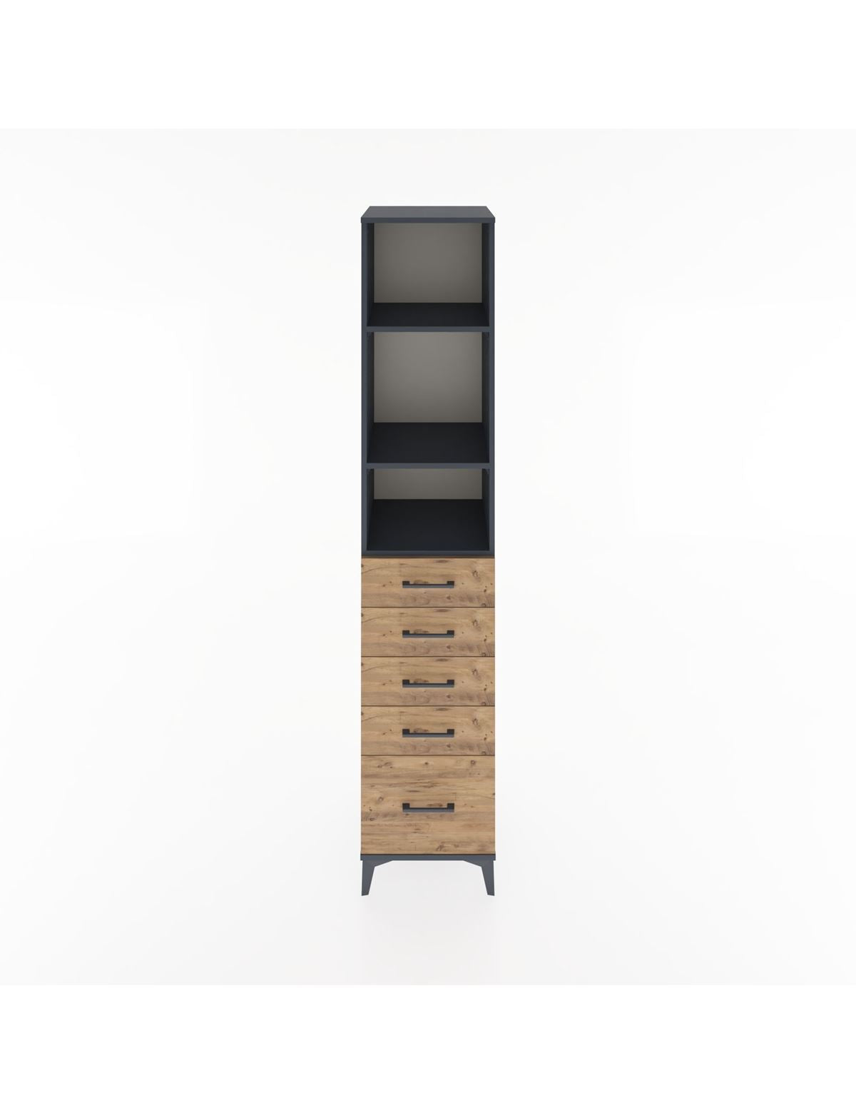 Hyperion Dolap 3 Raflı 5 Çekmeceli 44x44x221 Antrasit-Çam