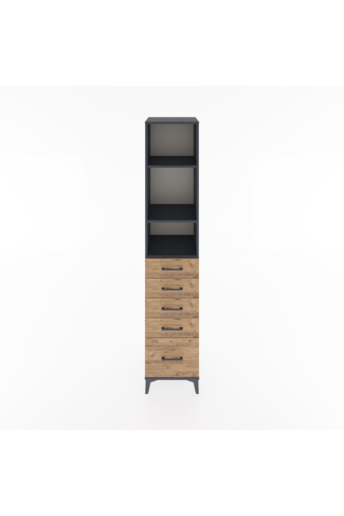 Hyperion Dolap 3 Raflı 5 Çekmeceli 44x44x221 Antrasit-Çam