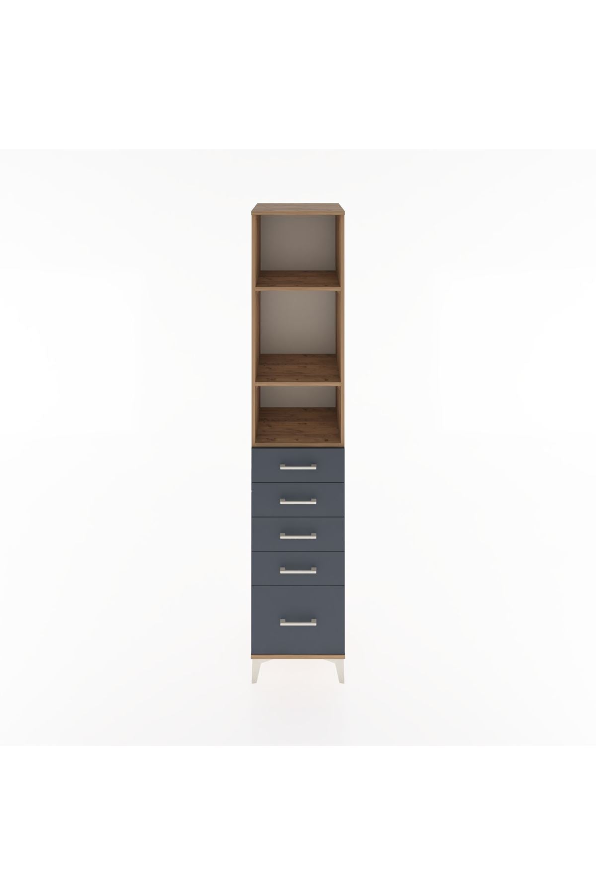 Hyperion Dolap 3 Raflı 5 Çekmeceli 44x44x221 Çam-Antrasit