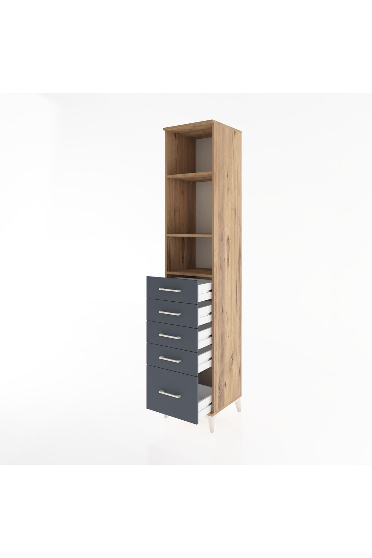 Hyperion Dolap 3 Raflı 5 Çekmeceli 44x44x221 Çam-Antrasit