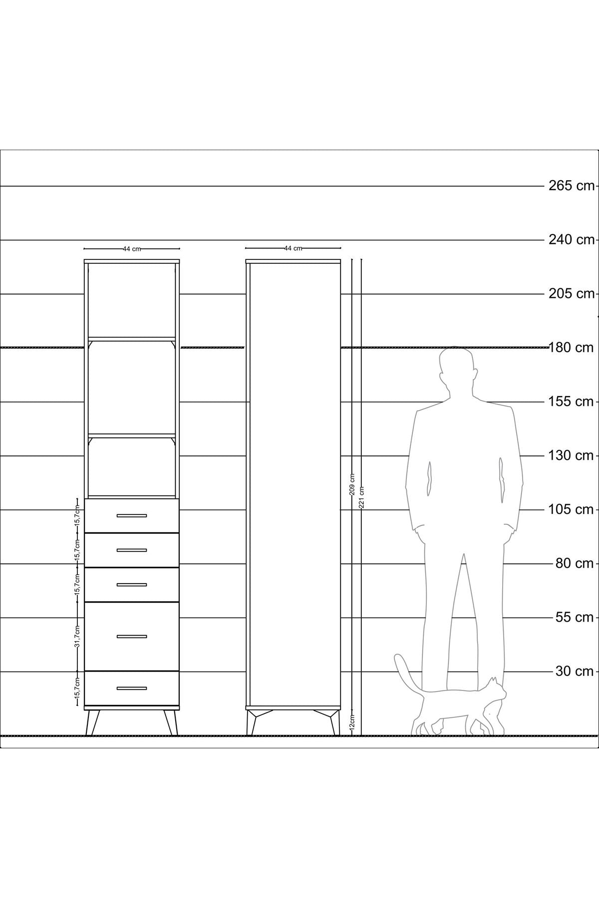 Hyperion Dolap 3 Raflı 5 Çekmeceli 44x44x221 Aytaşı-Aytaşı