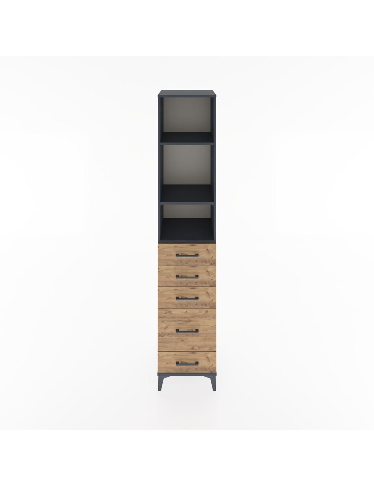 Hyperion Dolap 3 Raflı 5 Çekmeceli 44x44x221 Antrasit-Çam