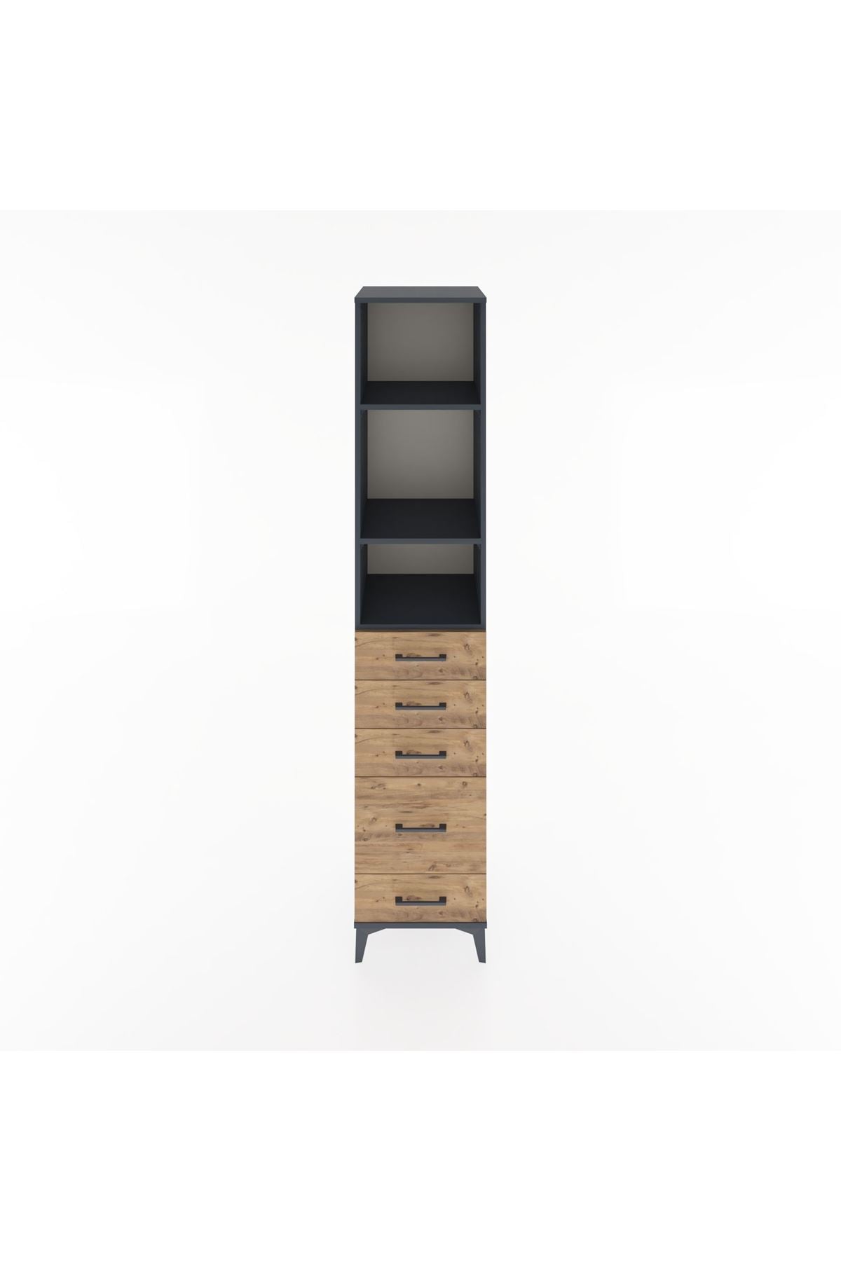 Hyperion Dolap 3 Raflı 5 Çekmeceli 44x44x221 Antrasit-Çam