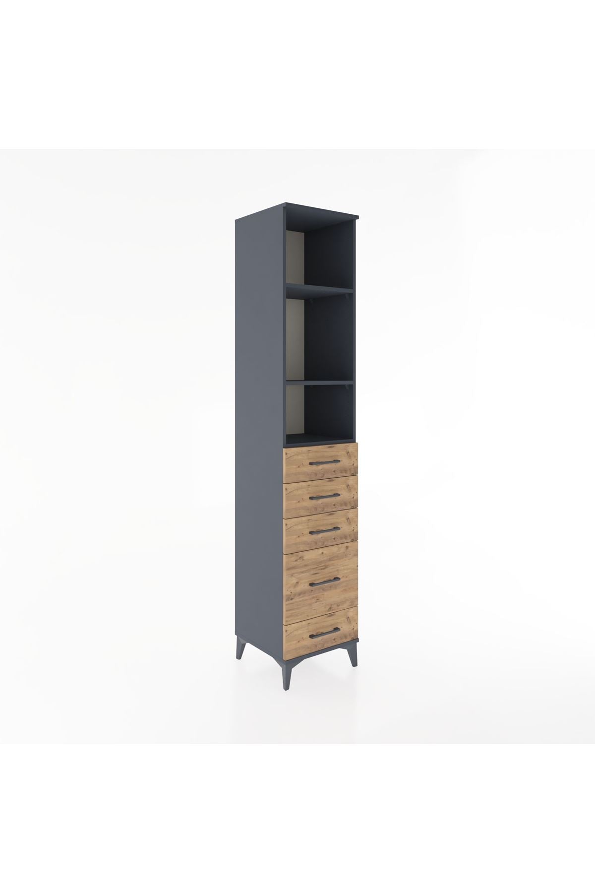 Hyperion Dolap 3 Raflı 5 Çekmeceli 44x44x221 Antrasit-Çam