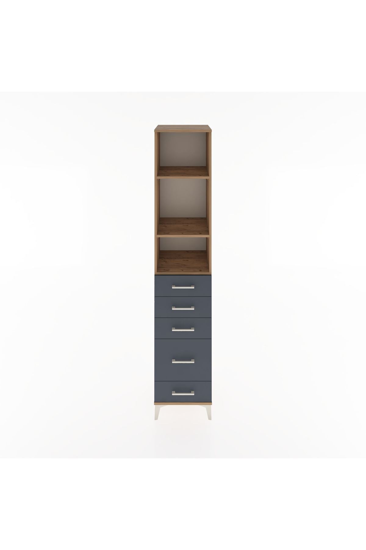 Hyperion Dolap 3 Raflı 5 Çekmeceli 44x44x221 Çam-Antrasit