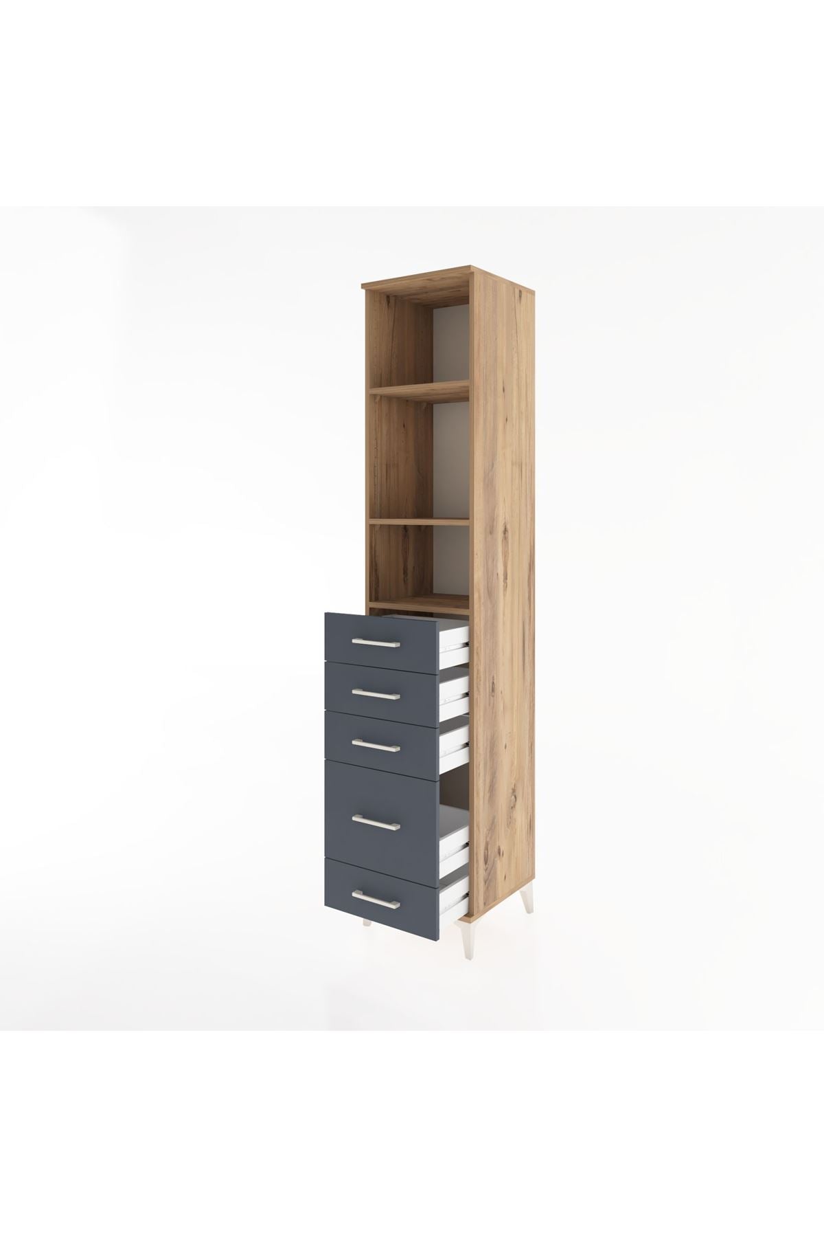 Hyperion Dolap 3 Raflı 5 Çekmeceli 44x44x221 Çam-Antrasit