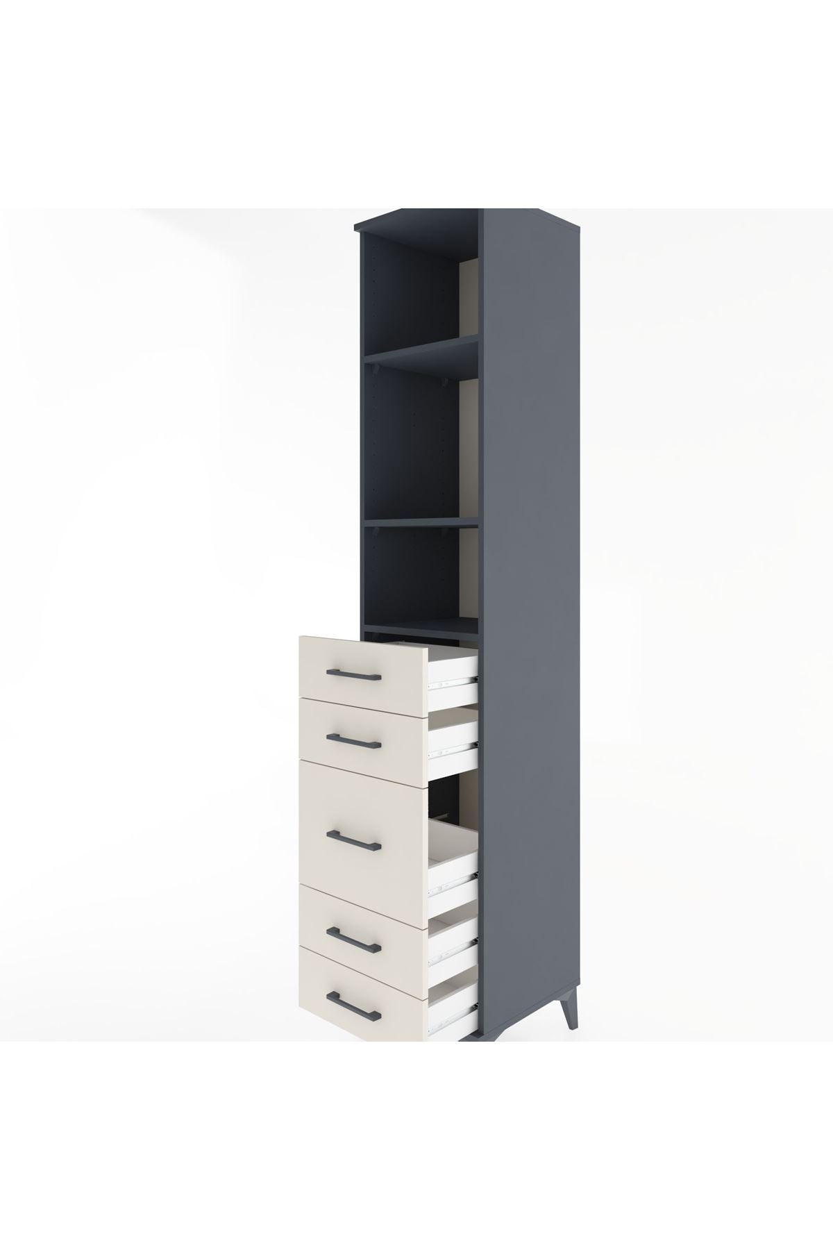 Hyperion Dolap 3 Raflı 5 Çekmeceli 44x44x221 Antrasit-Aytaşı