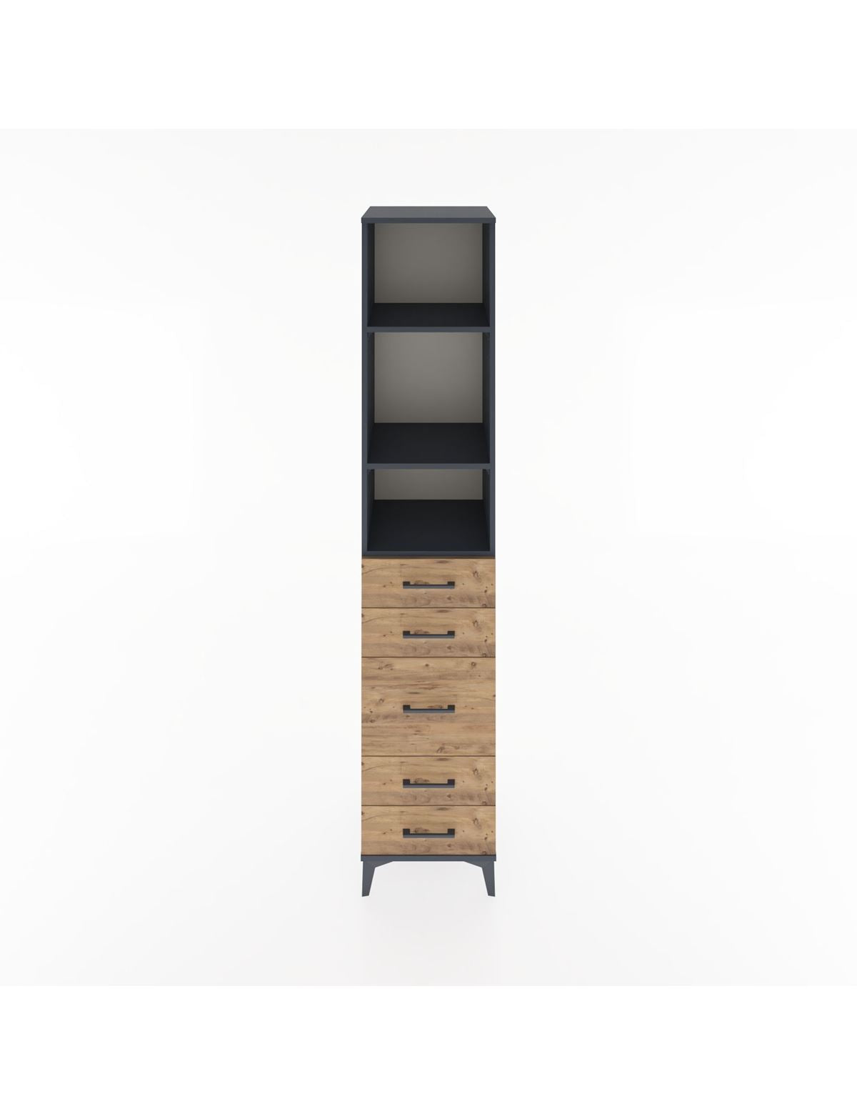 Hyperion Dolap 3 Raflı 5 Çekmeceli 44x44x221 Antrasit-Çam