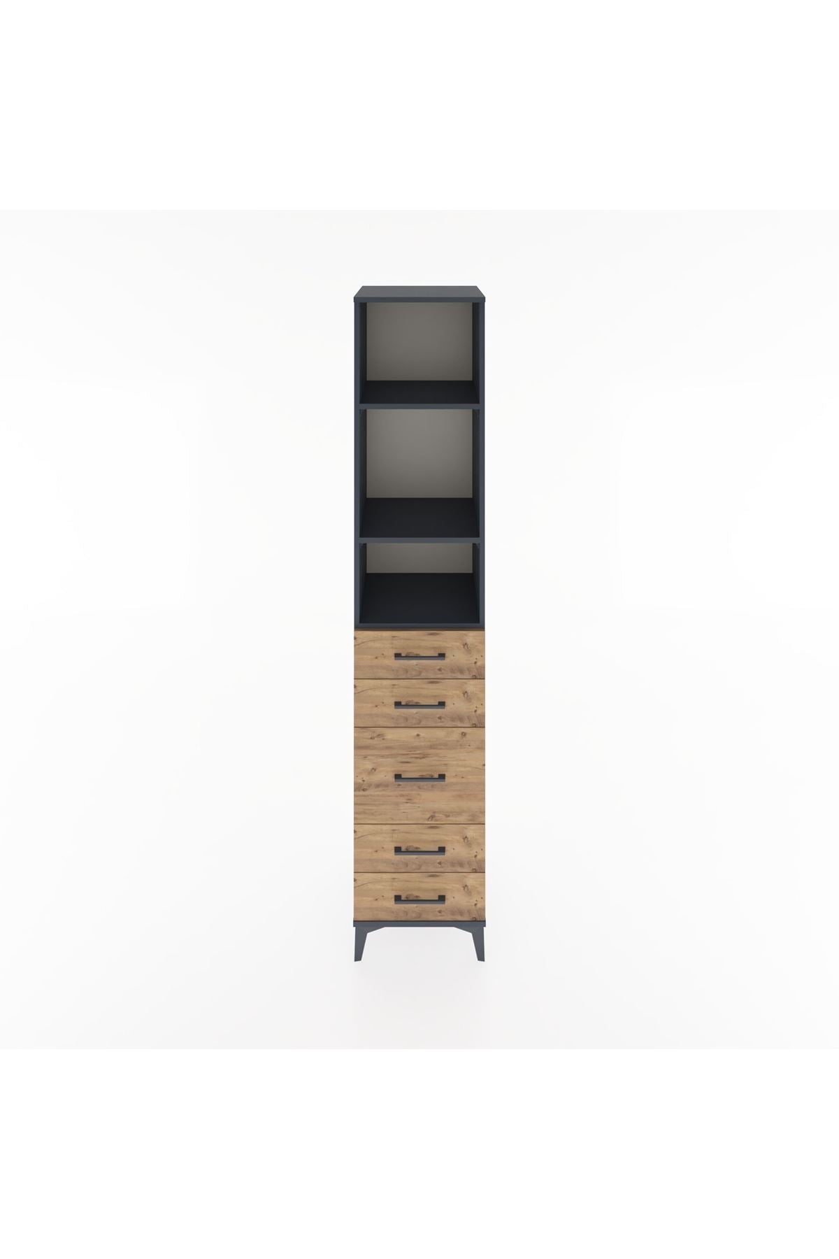 Hyperion Dolap 3 Raflı 5 Çekmeceli 44x44x221 Antrasit-Çam