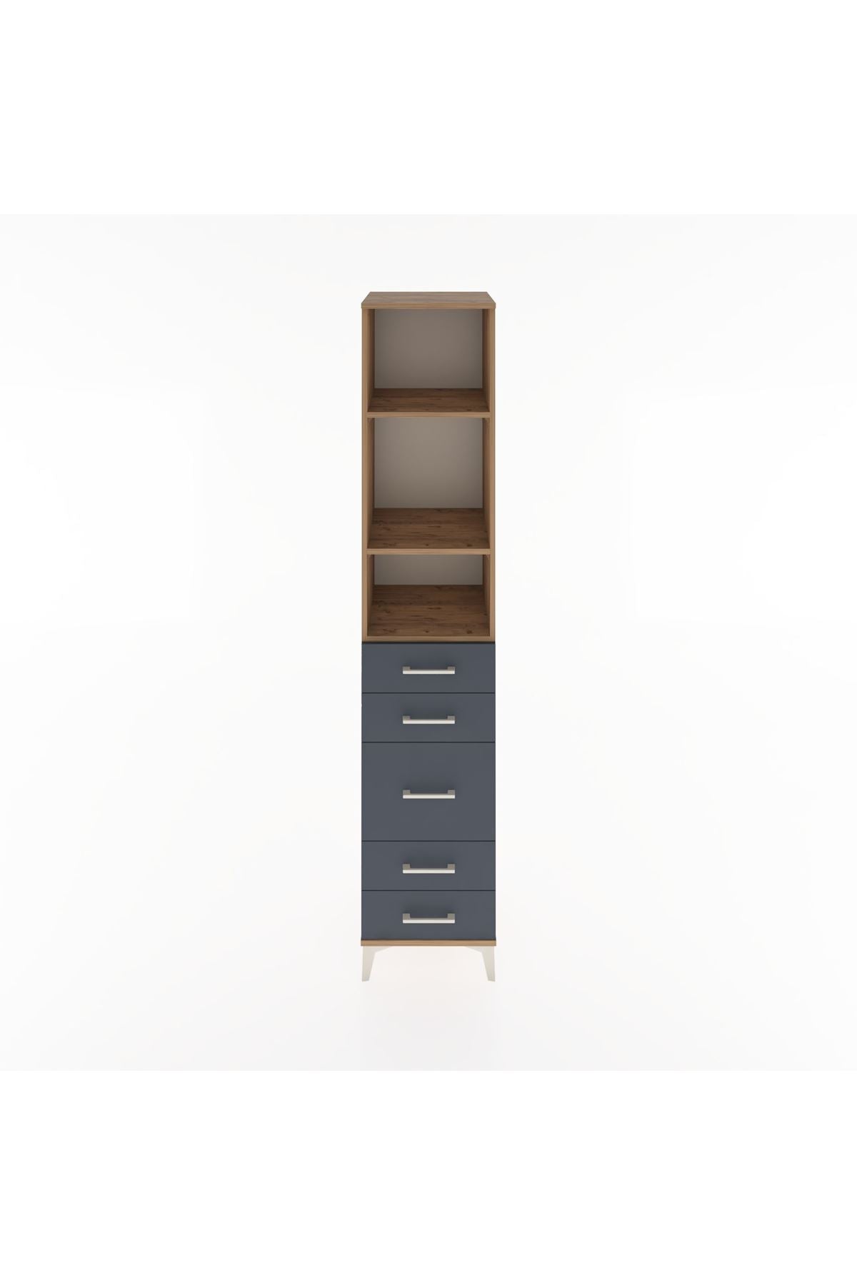 Hyperion Dolap 3 Raflı 5 Çekmeceli 44x44x221 Çam-Antrasit