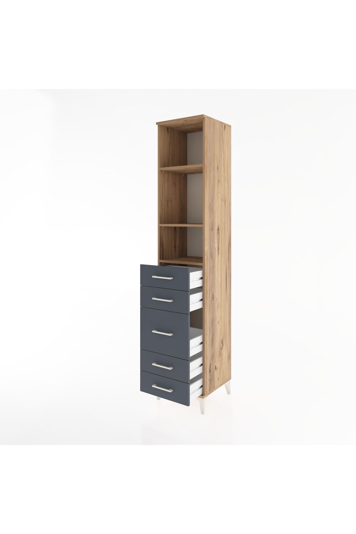 Hyperion Dolap 3 Raflı 5 Çekmeceli 44x44x221 Çam-Antrasit