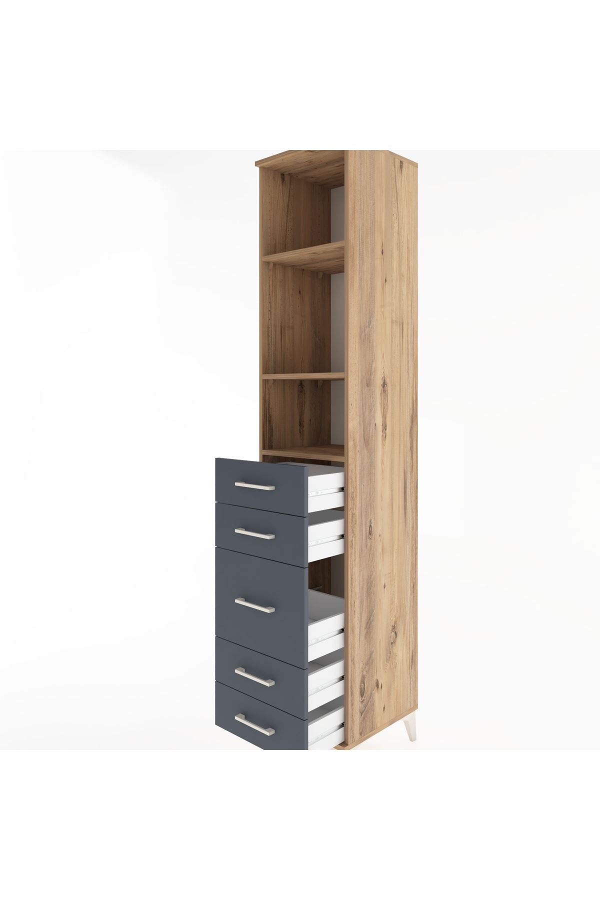 Hyperion Dolap 3 Raflı 5 Çekmeceli 44x44x221 Çam-Antrasit