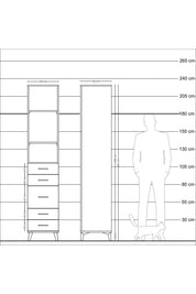 Hyperion Dolap 3 Raflı 5 Çekmeceli 44x44x221 Çam-Antrasit