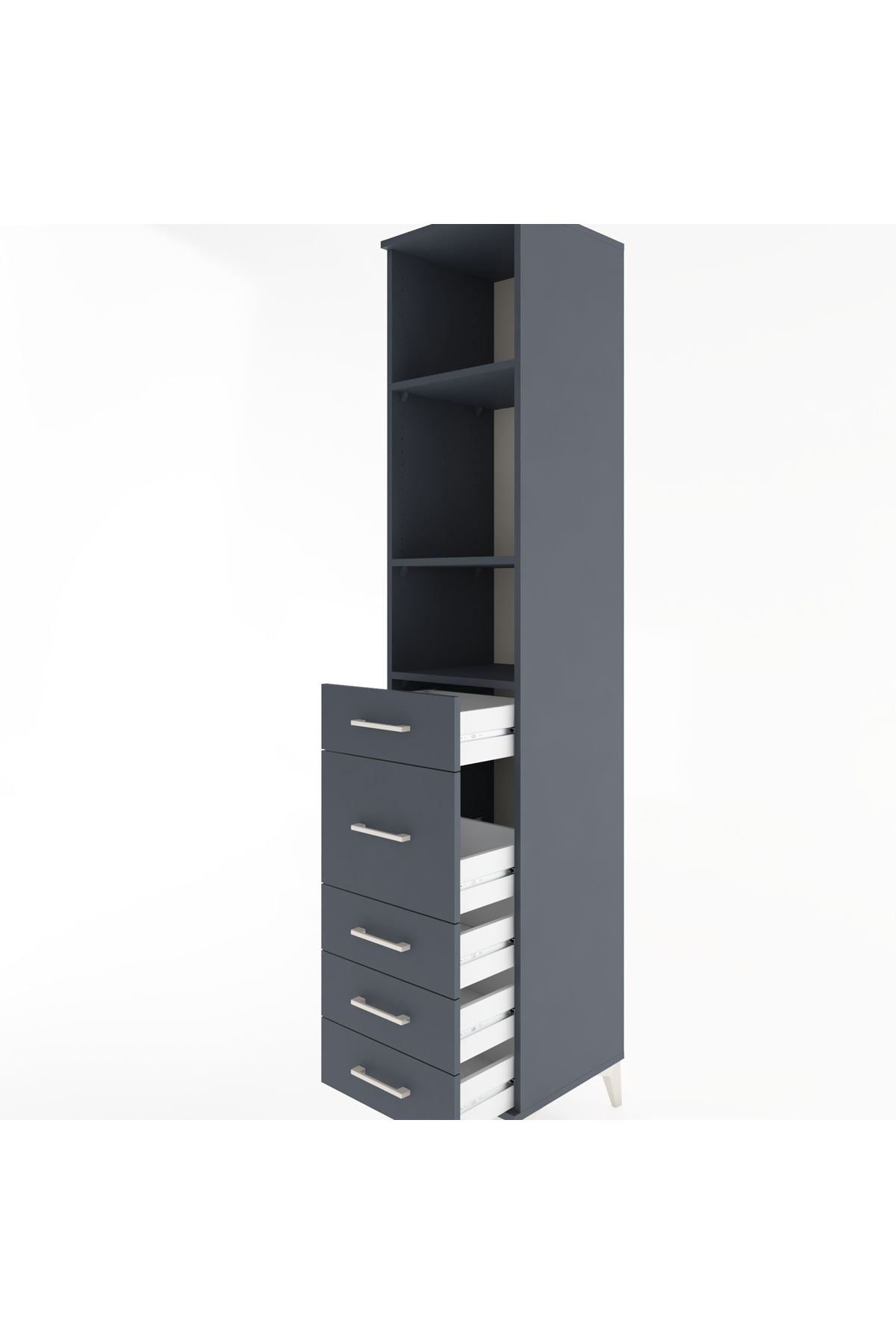 Hyperion Dolap 3 Raflı 5 Çekmeceli 44x44x221 Antrasit-Antrasit