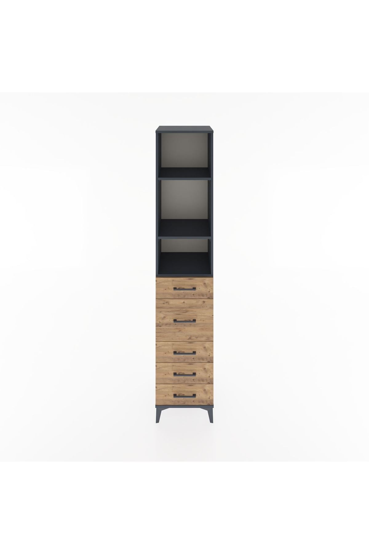 Hyperion Dolap 3 Raflı 5 Çekmeceli 44x44x221 Antrasit-Çam