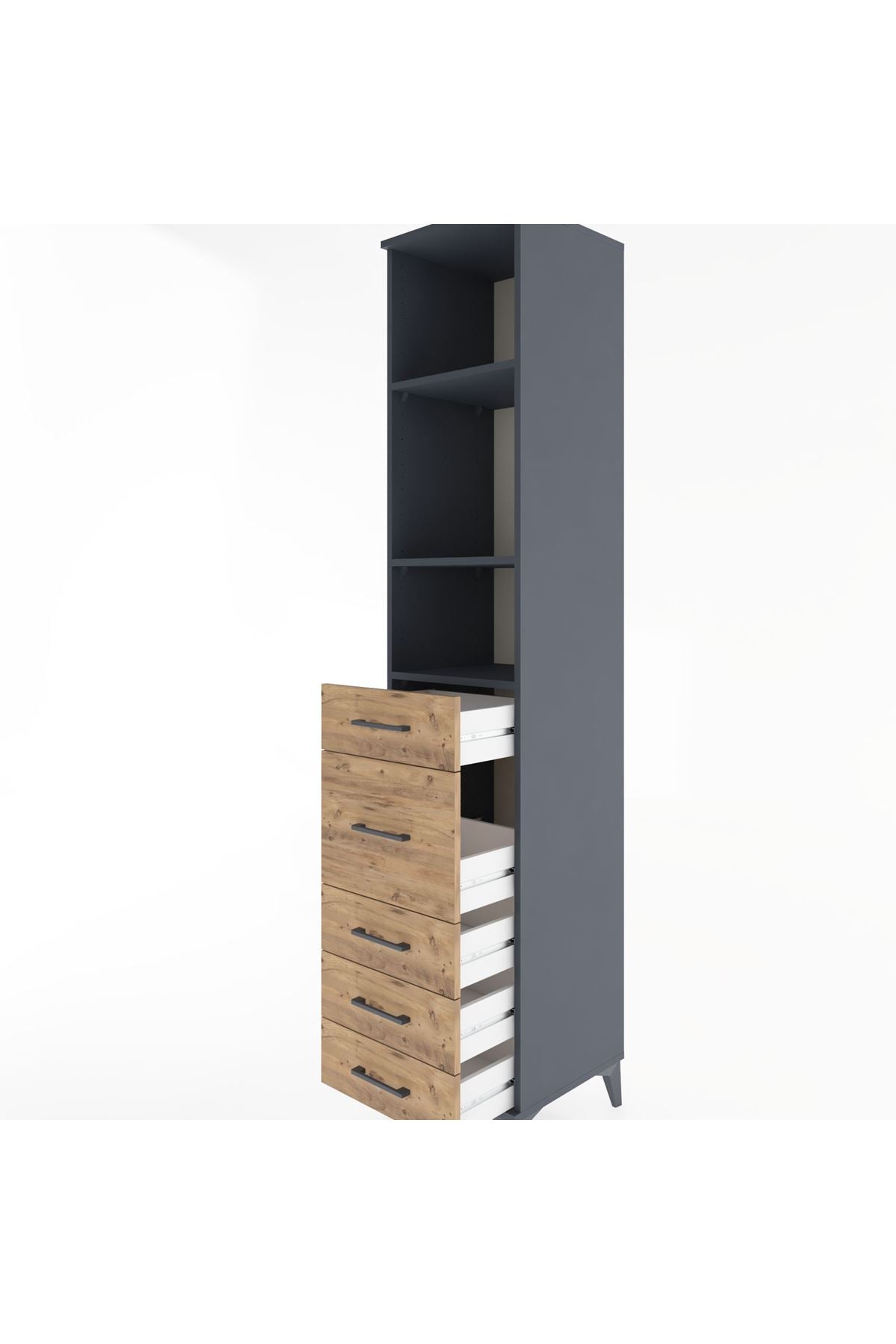 Hyperion Dolap 3 Raflı 5 Çekmeceli 44x44x221 Antrasit-Çam