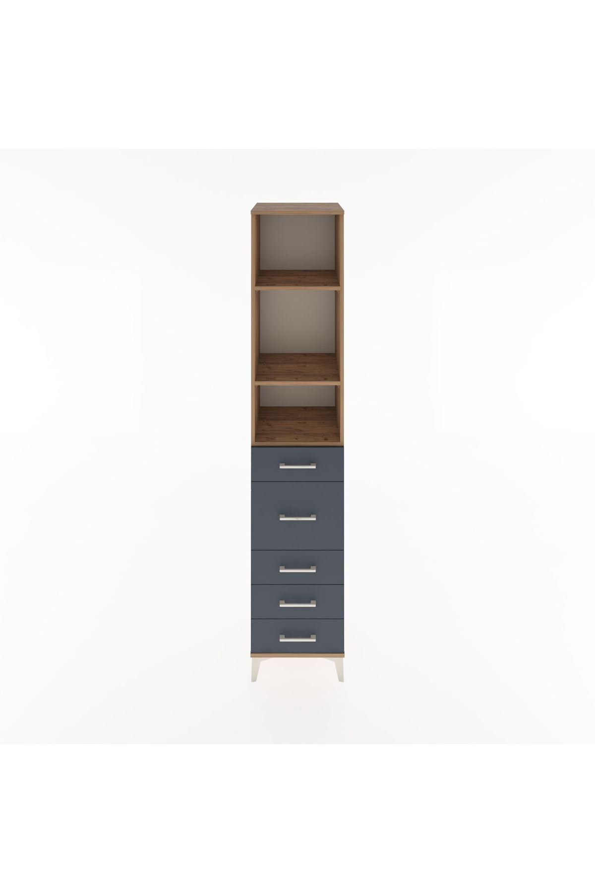 Hyperion Dolap 3 Raflı 5 Çekmeceli 44x44x221 Çam-Antrasit