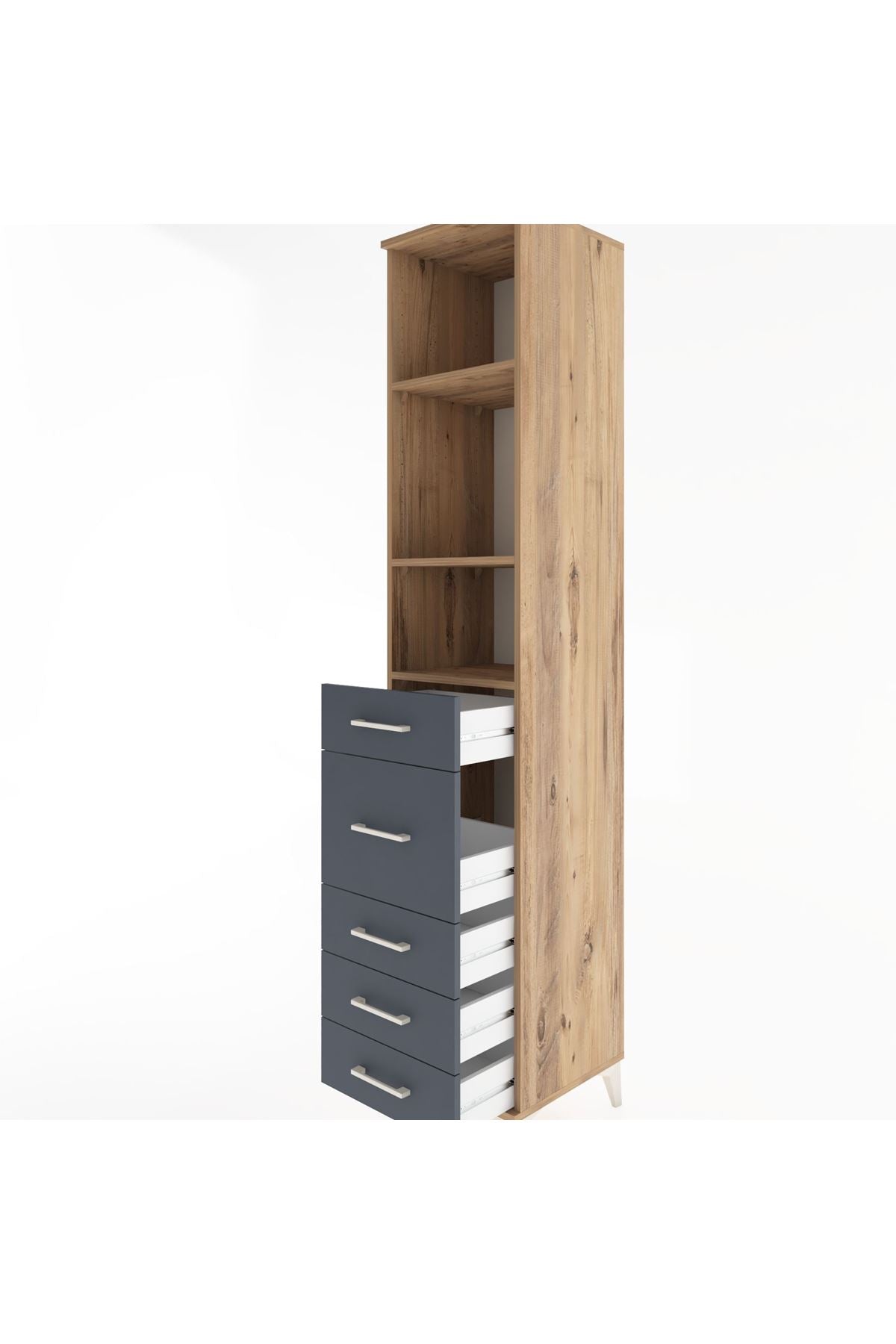 Hyperion Dolap 3 Raflı 5 Çekmeceli 44x44x221 Çam-Antrasit