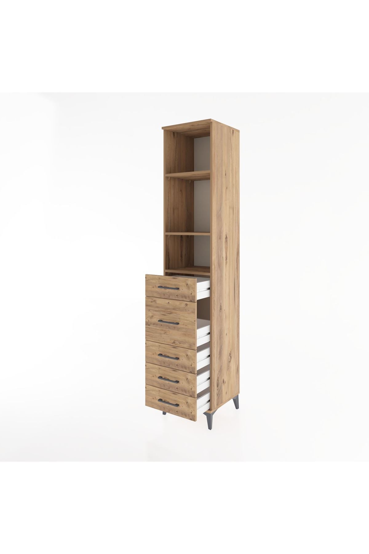 Hyperion Dolap 3 Raflı 5 Çekmeceli 44x44x221 Çam-Çam