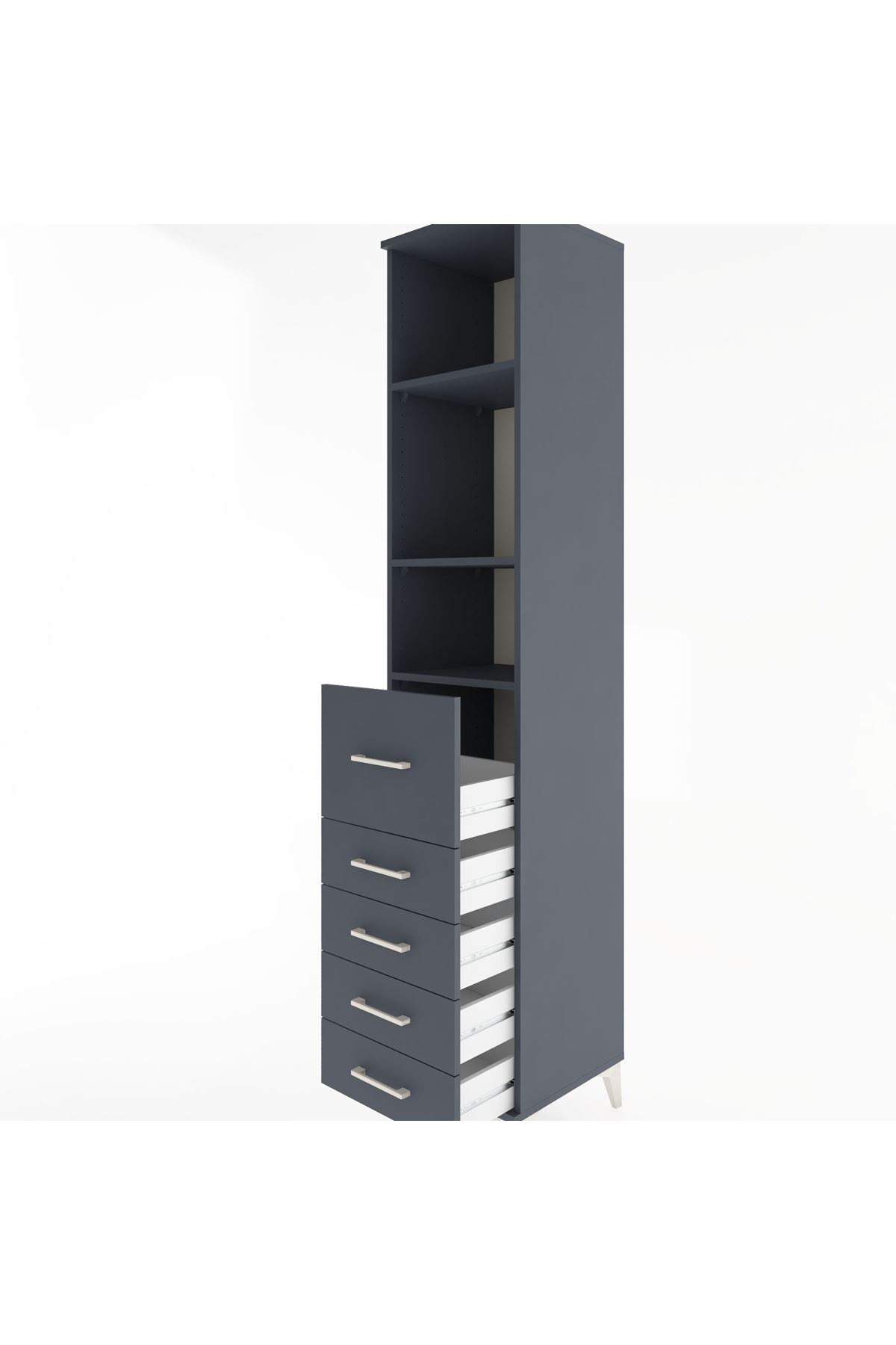 Hyperion Dolap 3 Raflı 5 Çekmeceli 44x44x221 Antrasit-Antrasit