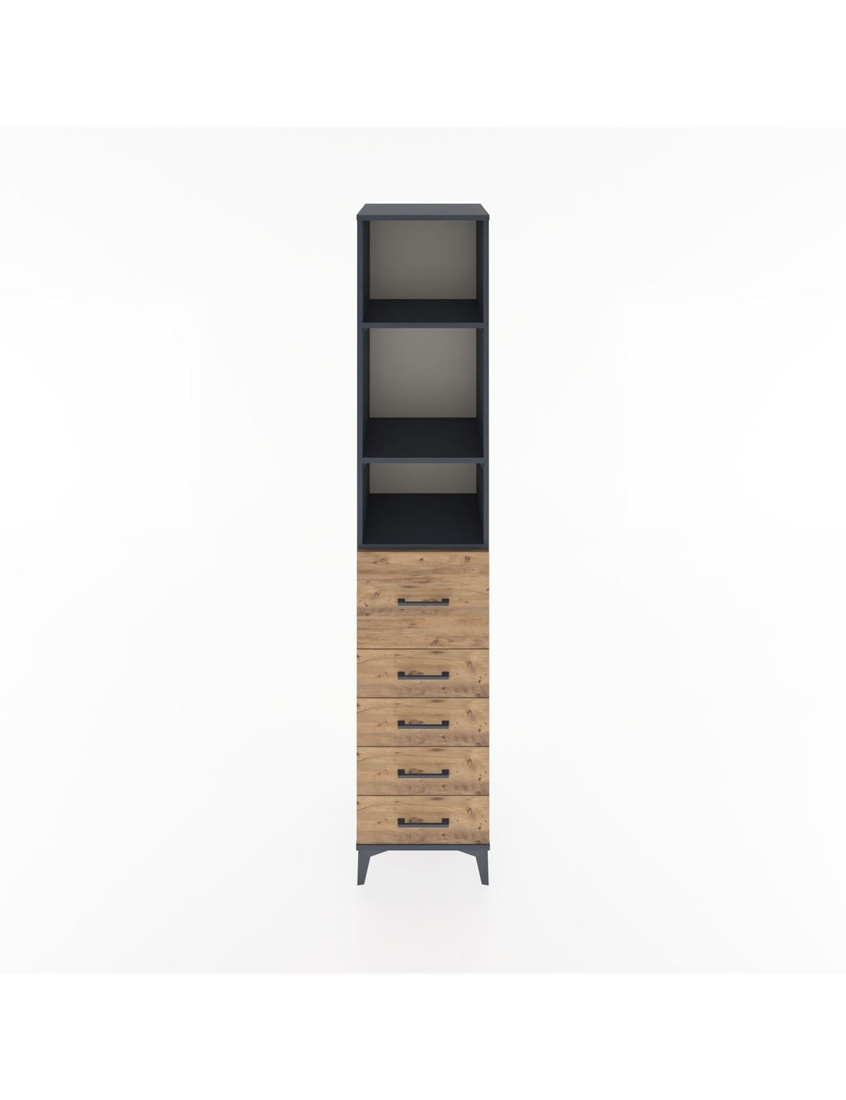 Hyperion Dolap 3 Raflı 5 Çekmeceli 44x44x221 Antrasit-Çam