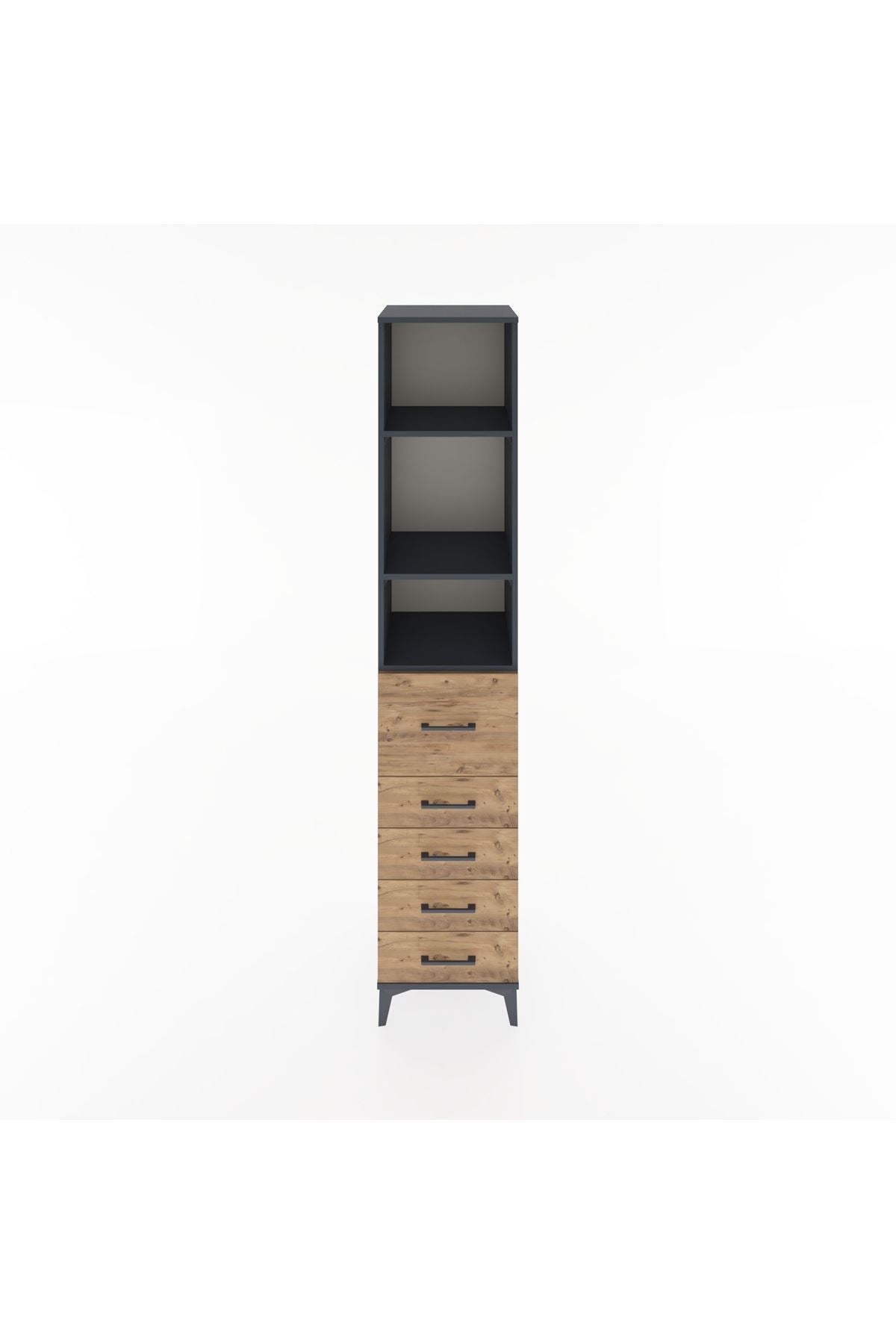 Hyperion Dolap 3 Raflı 5 Çekmeceli 44x44x221 Antrasit-Çam