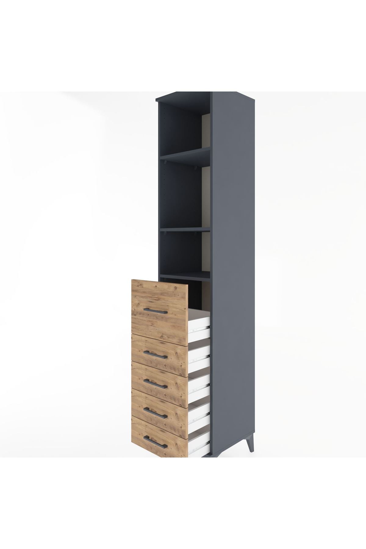 Hyperion Dolap 3 Raflı 5 Çekmeceli 44x44x221 Antrasit-Çam