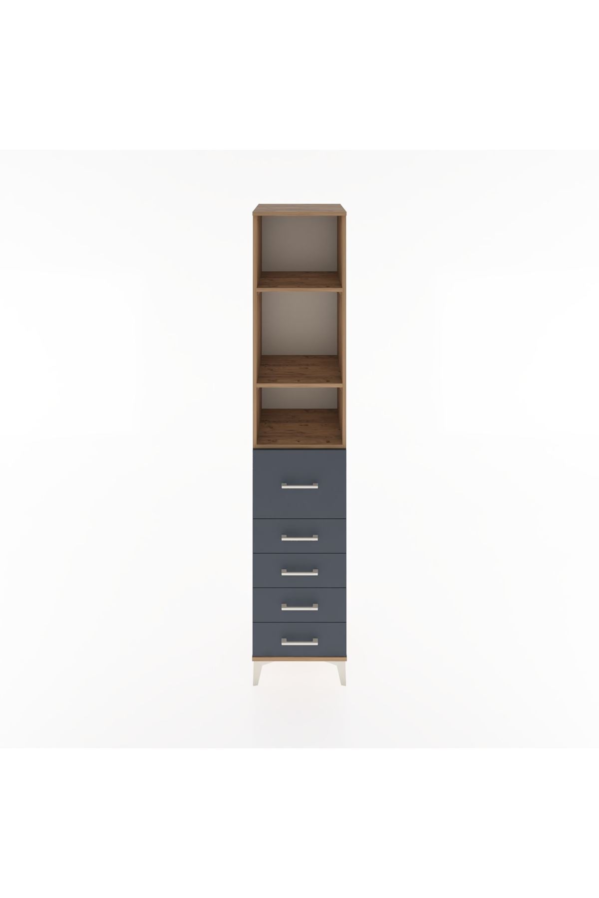 Hyperion Dolap 3 Raflı 5 Çekmeceli 44x44x221 Çam-Antrasit