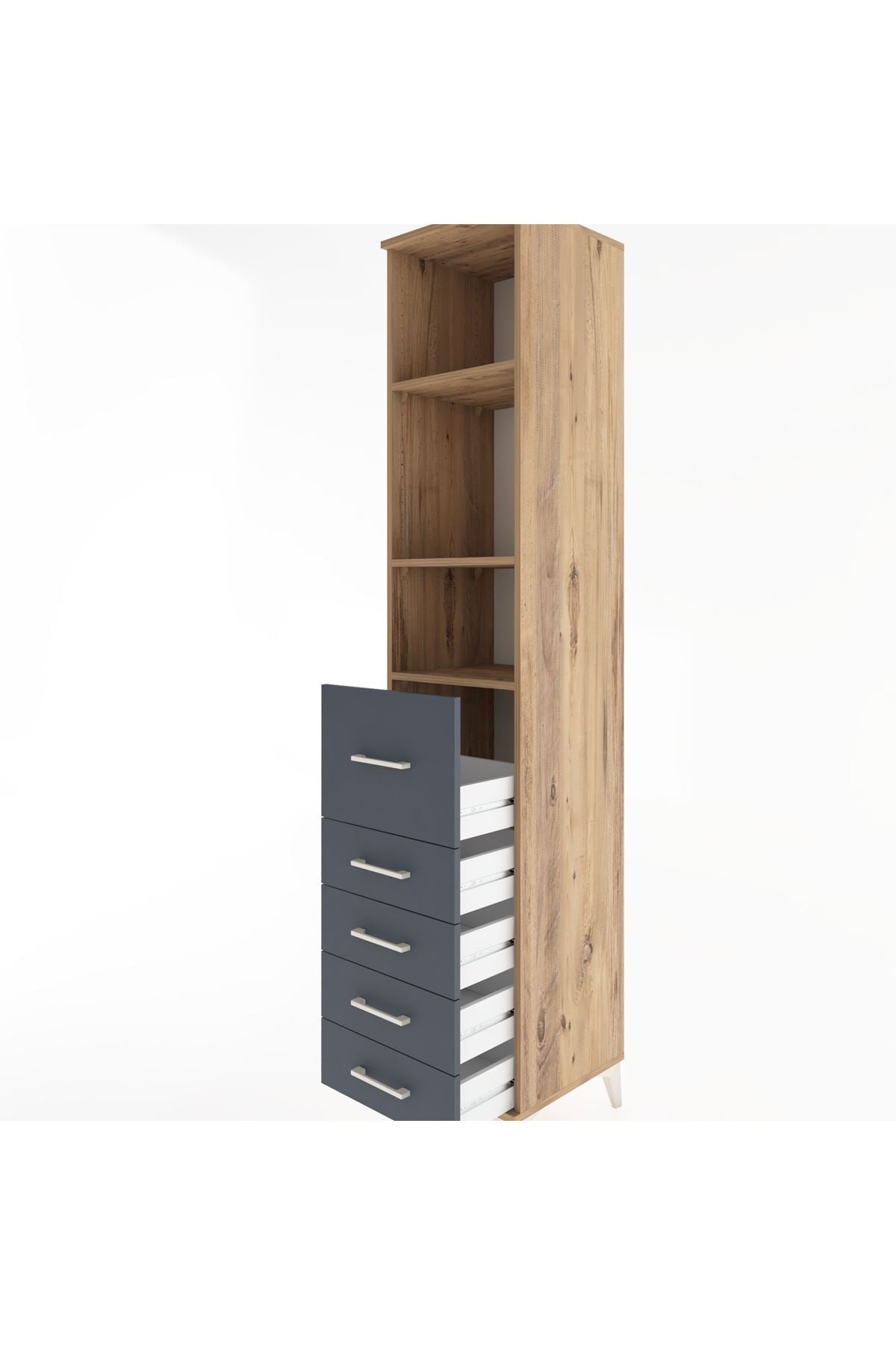 Hyperion Dolap 3 Raflı 5 Çekmeceli 44x44x221 Çam-Antrasit