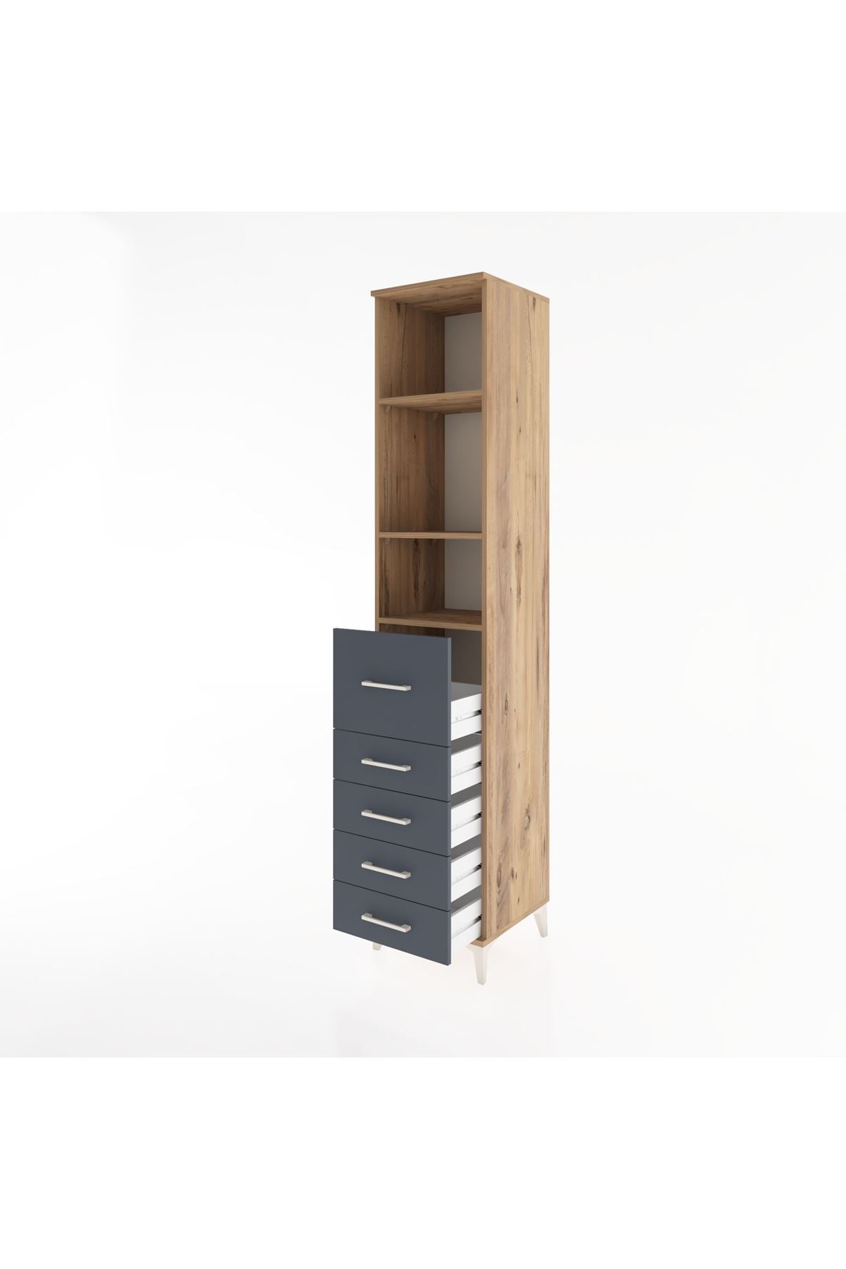 Hyperion Dolap 3 Raflı 5 Çekmeceli 44x44x221 Çam-Antrasit