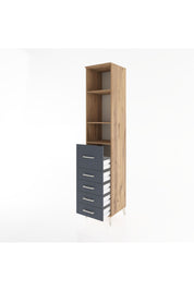 Hyperion Dolap 3 Raflı 5 Çekmeceli 44x44x221 Çam-Antrasit