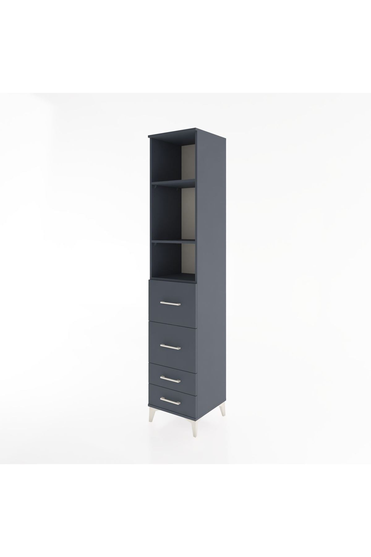 Hyperion Dolap 3 Raflı 4 Çekmeceli 44x44x221 Antrasit-Antrasit