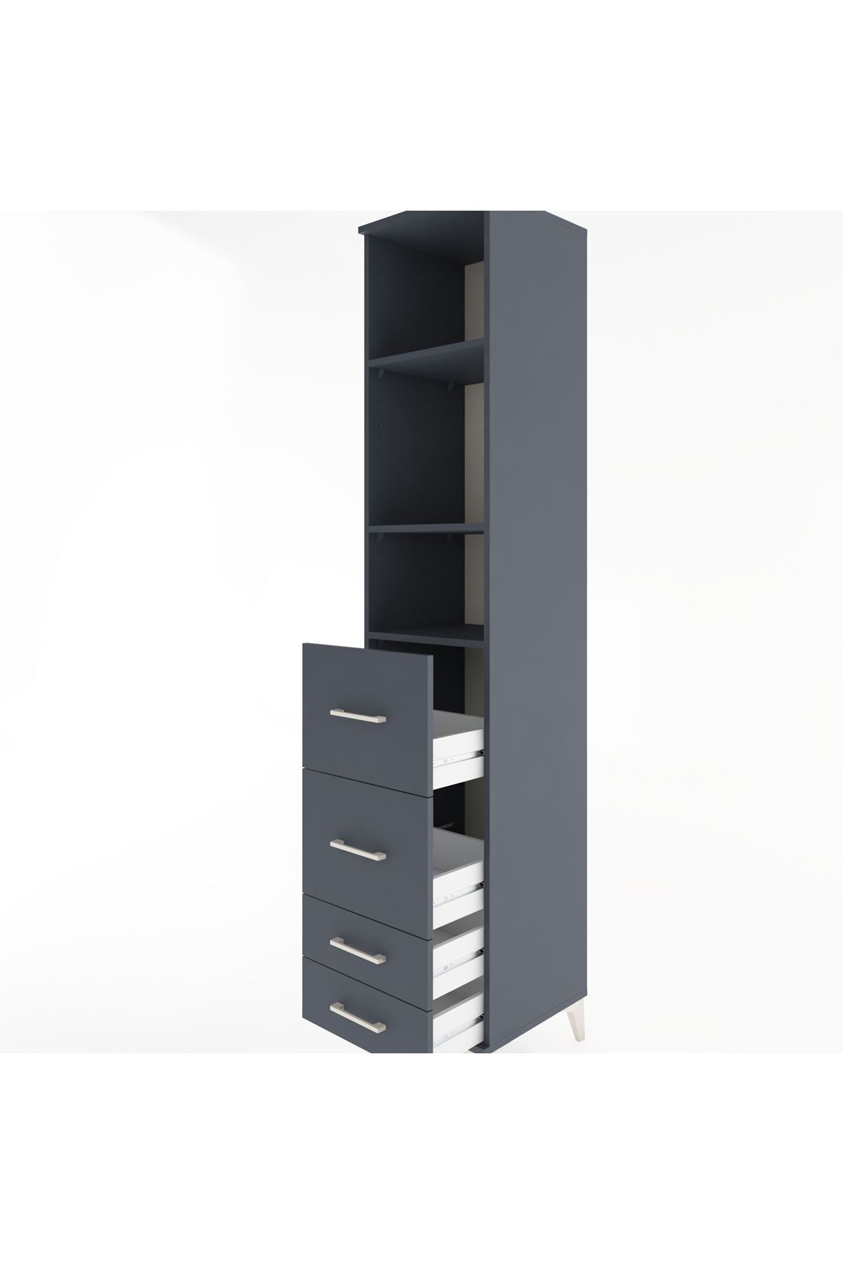 Hyperion Dolap 3 Raflı 4 Çekmeceli 44x44x221 Antrasit-Antrasit