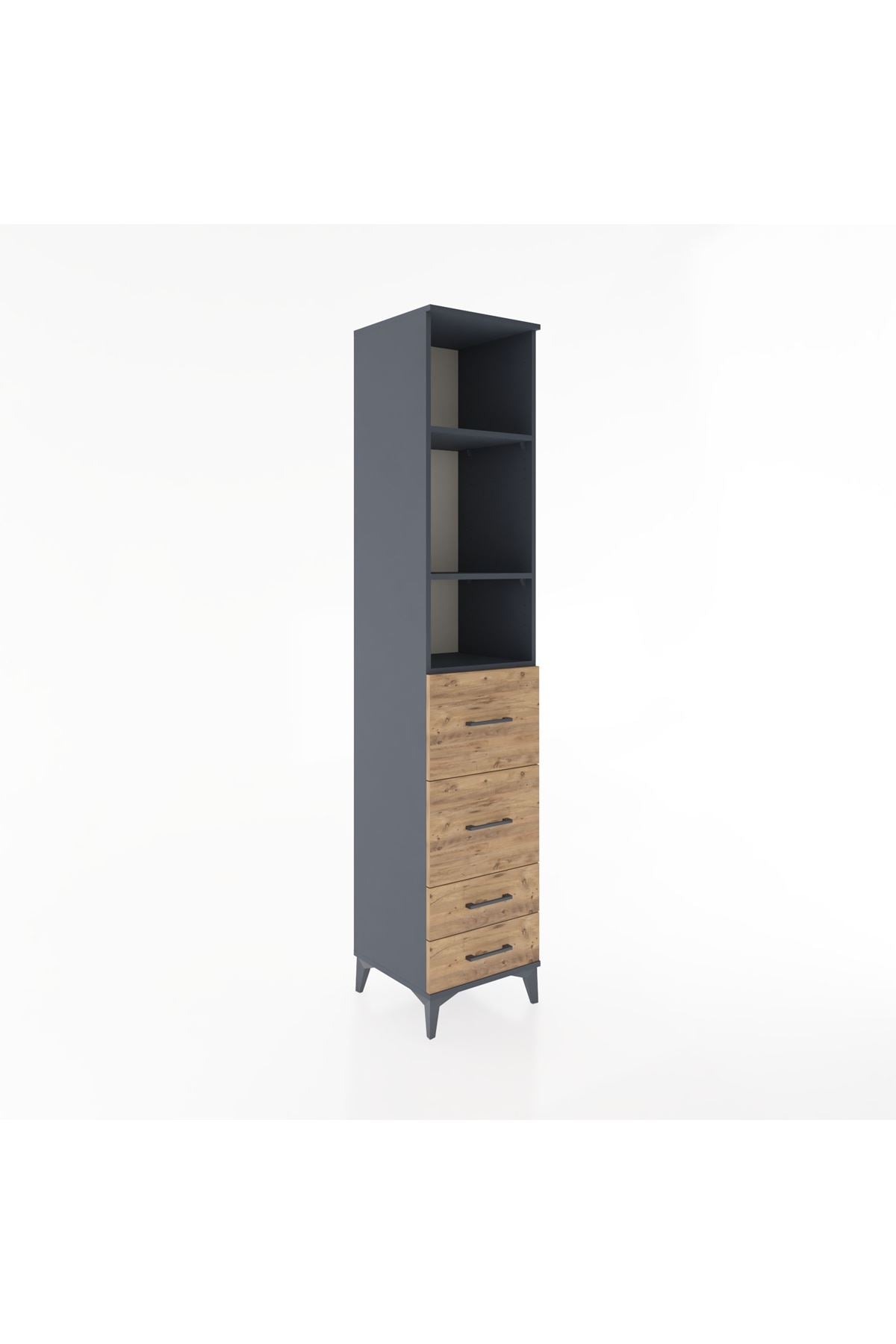 Hyperion Dolap 3 Raflı 4 Çekmeceli 44x44x221 Antrasit-Çam