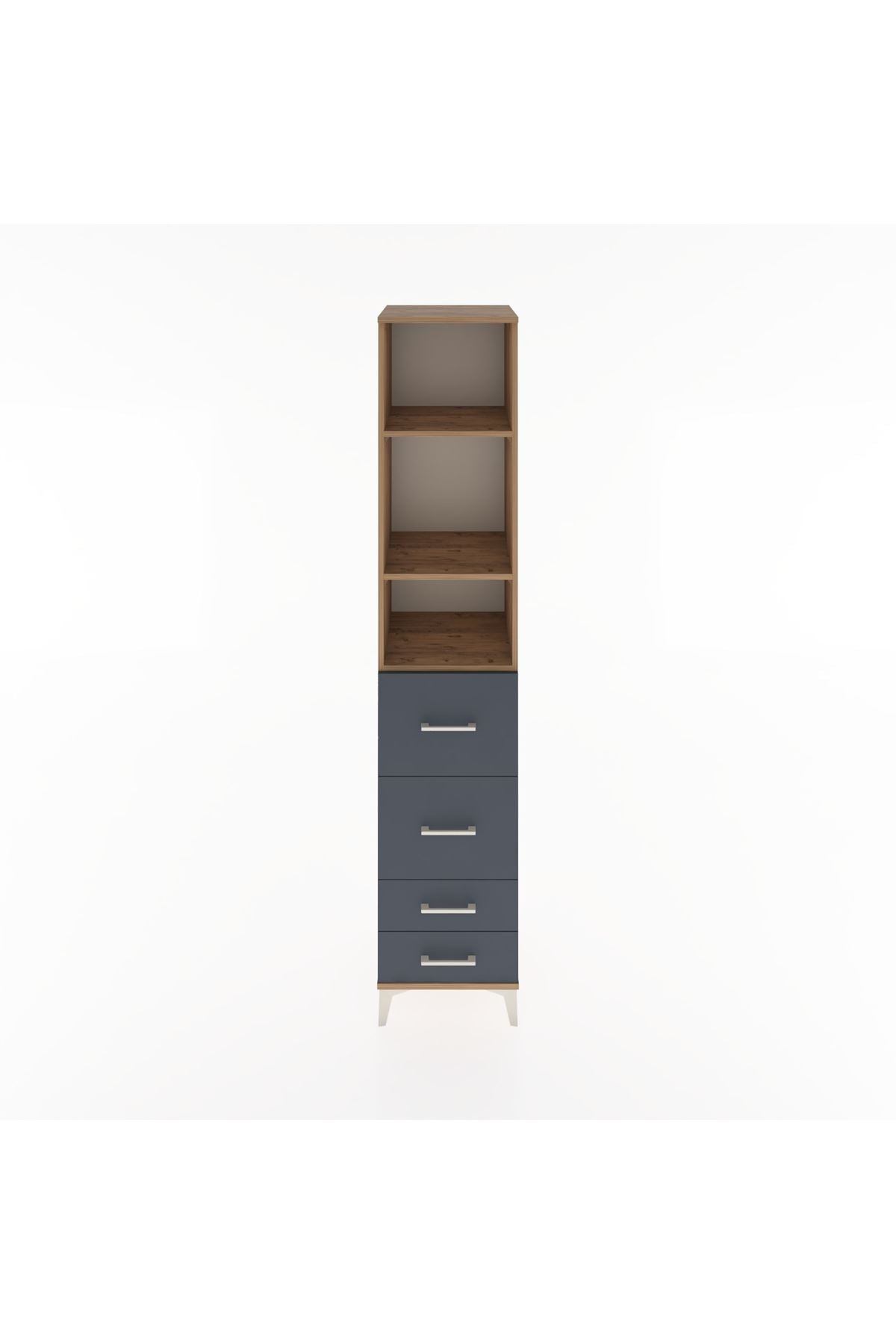 Hyperion Dolap 3 Raflı 4 Çekmeceli 44x44x221 Çam-Antrasit