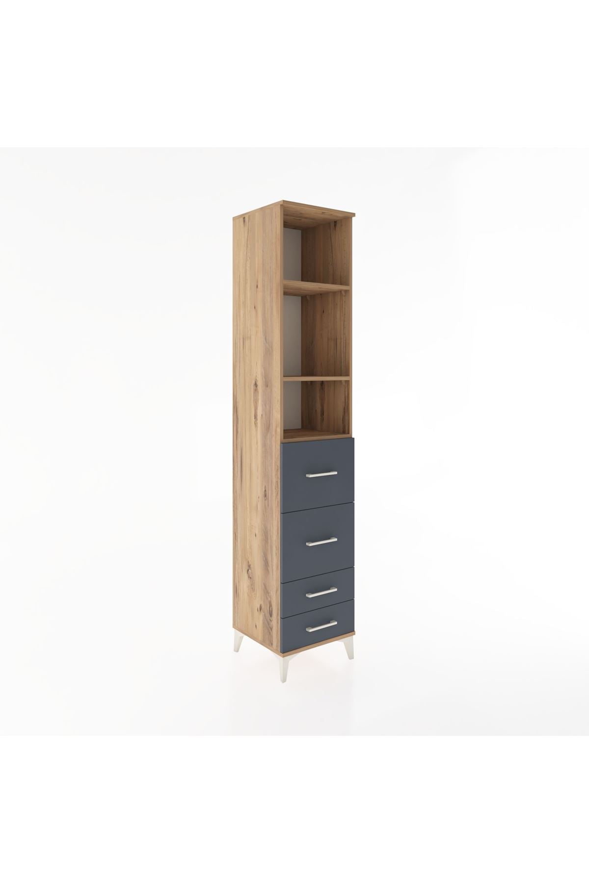 Hyperion Dolap 3 Raflı 4 Çekmeceli 44x44x221 Çam-Antrasit