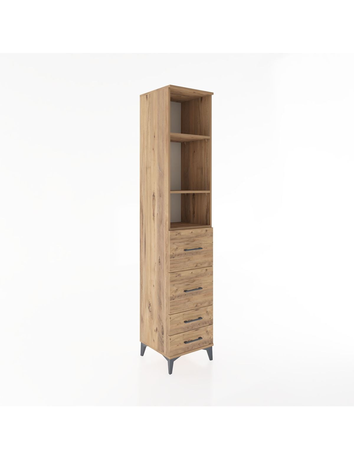 Hyperion Dolap 3 Raflı 4 Çekmeceli 44x44x221 Çam-Çam