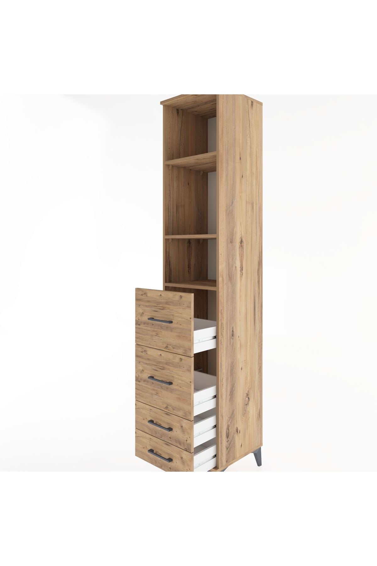 Hyperion Dolap 3 Raflı 4 Çekmeceli 44x44x221 Çam-Çam