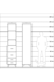 Hyperion Dolap 3 Raflı 4 Çekmeceli 44x44x221 Çam-Çam