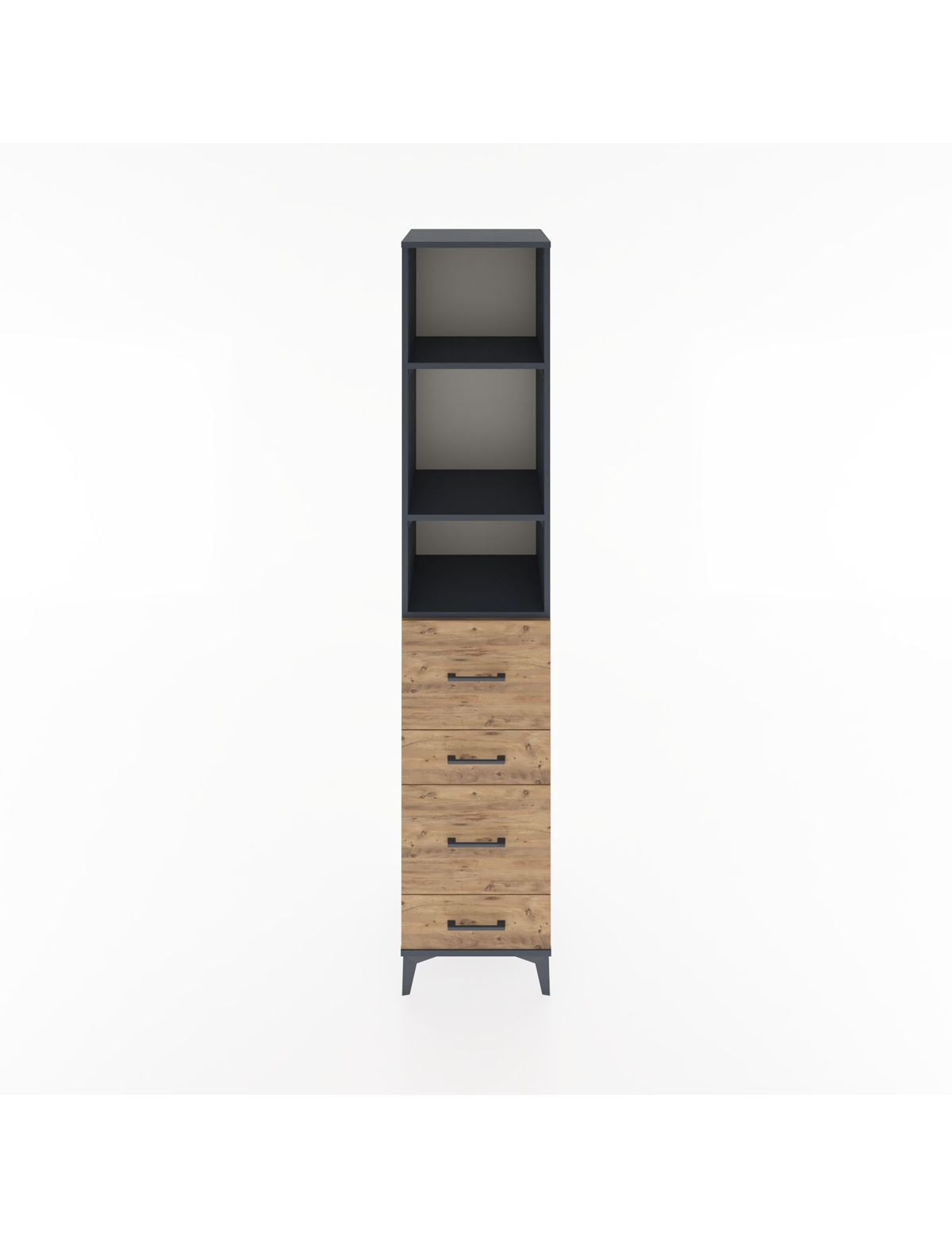 Hyperion Dolap 3 Raflı 4 Çekmeceli 44x44x221 Antrasit-Çam