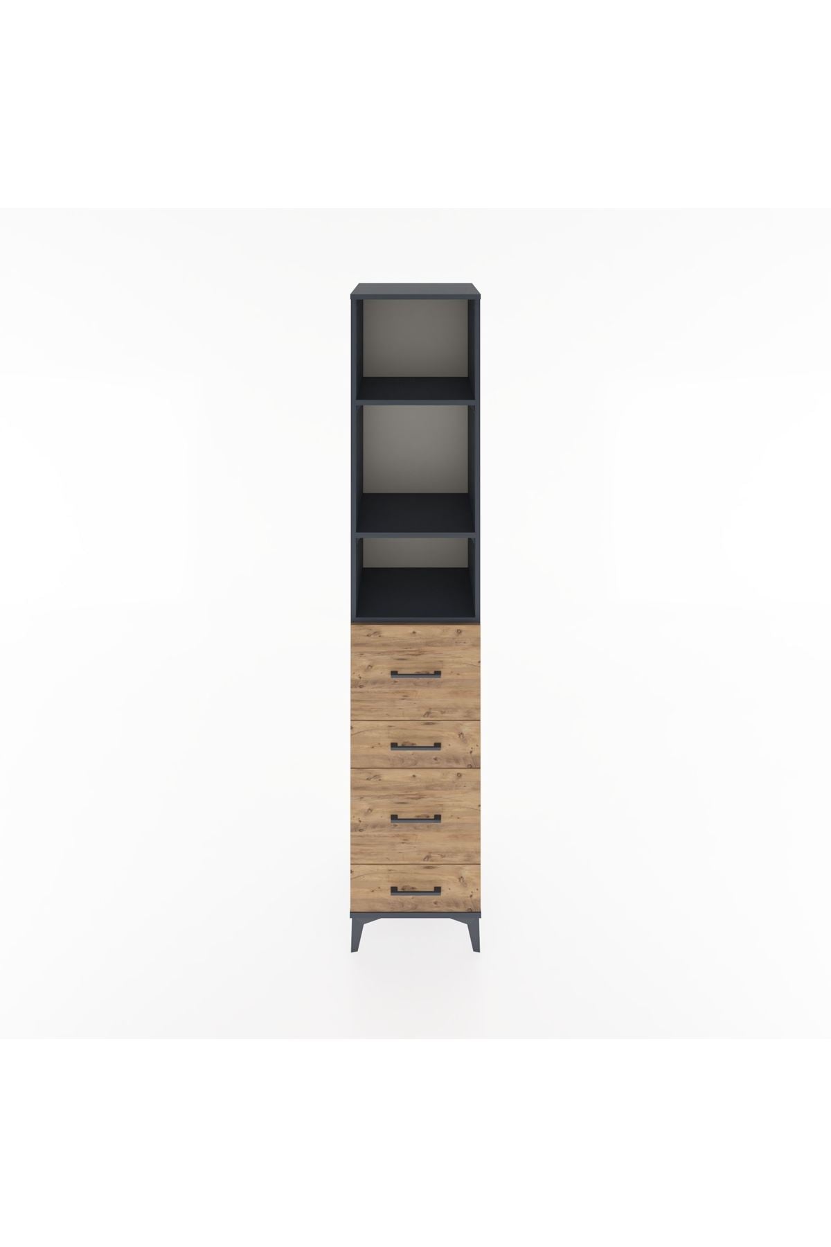 Hyperion Dolap 3 Raflı 4 Çekmeceli 44x44x221 Antrasit-Çam