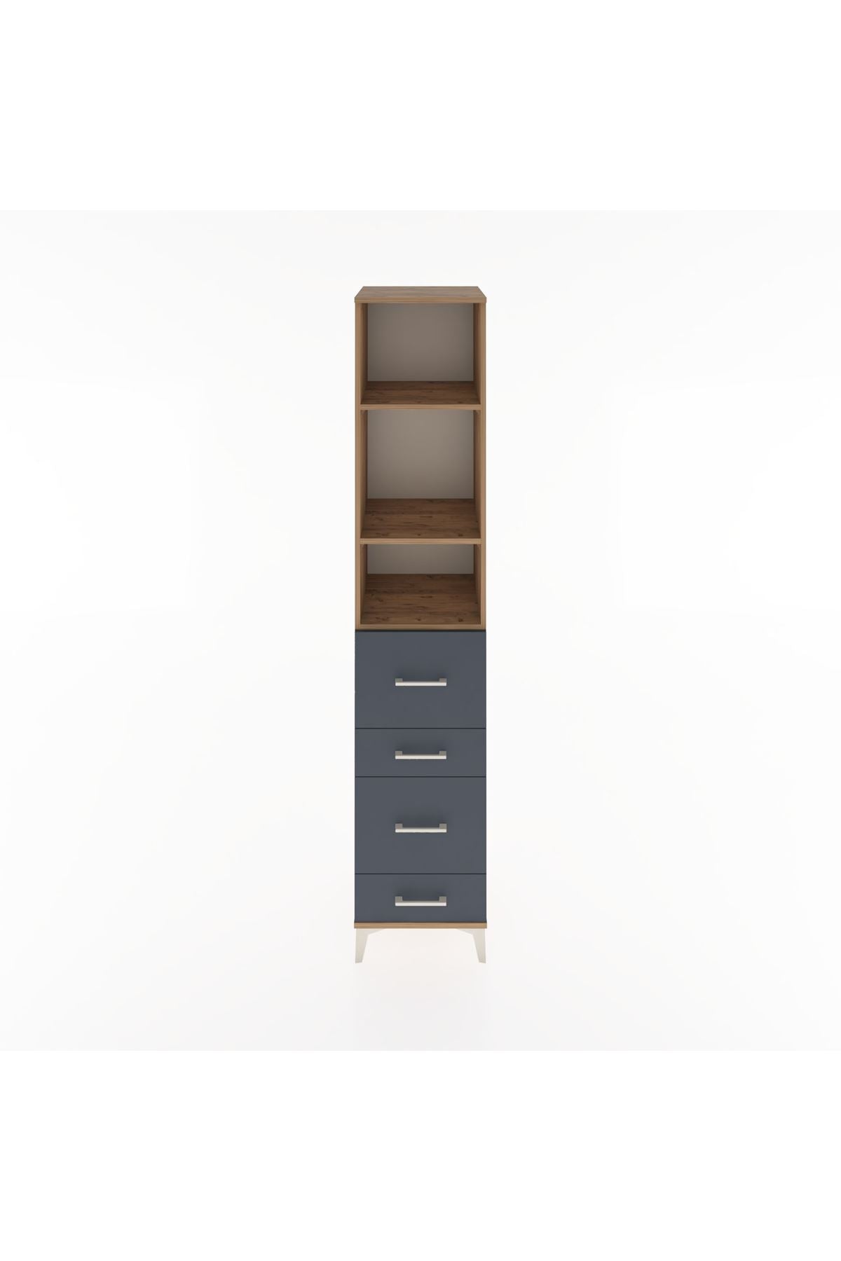 Hyperion Dolap 3 Raflı 4 Çekmeceli 44x44x221 Çam-Antrasit